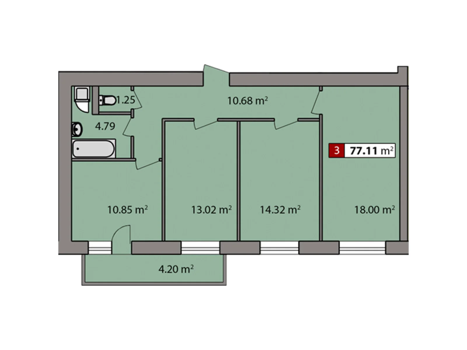 Продается 3-комнатная квартира 77.11 кв. м в Черкассах, цена: 54180 $