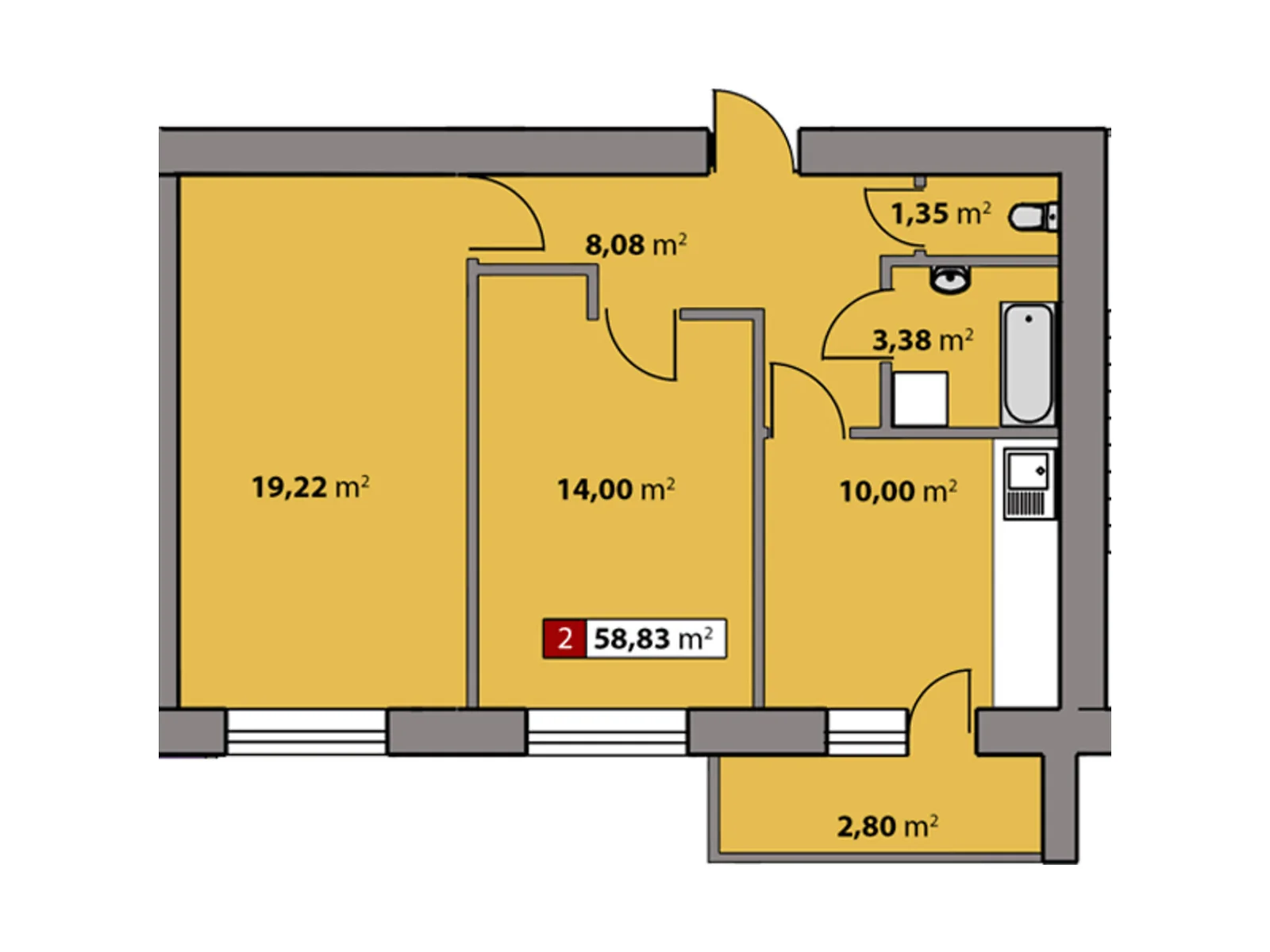 Продается 2-комнатная квартира 58.83 кв. м в Черкассах, цена: 39024 $