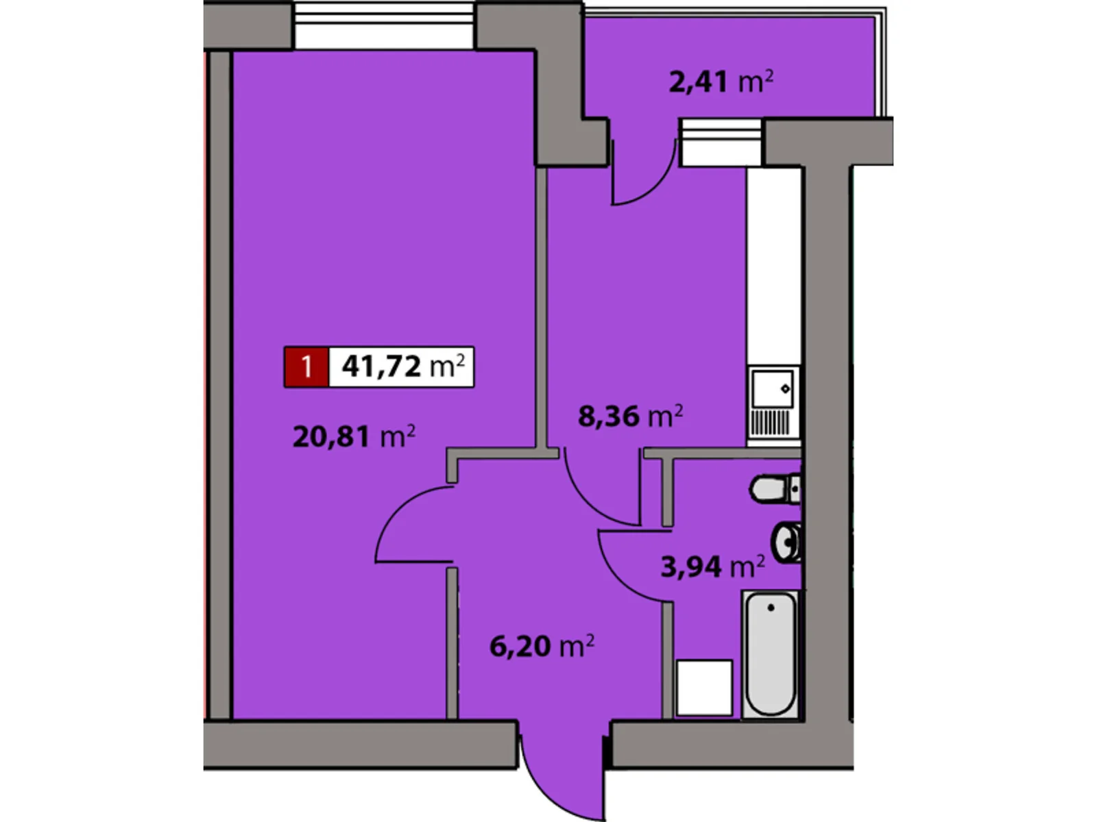 Продается 1-комнатная квартира 41.72 кв. м в Черкассах, цена: 27848 $