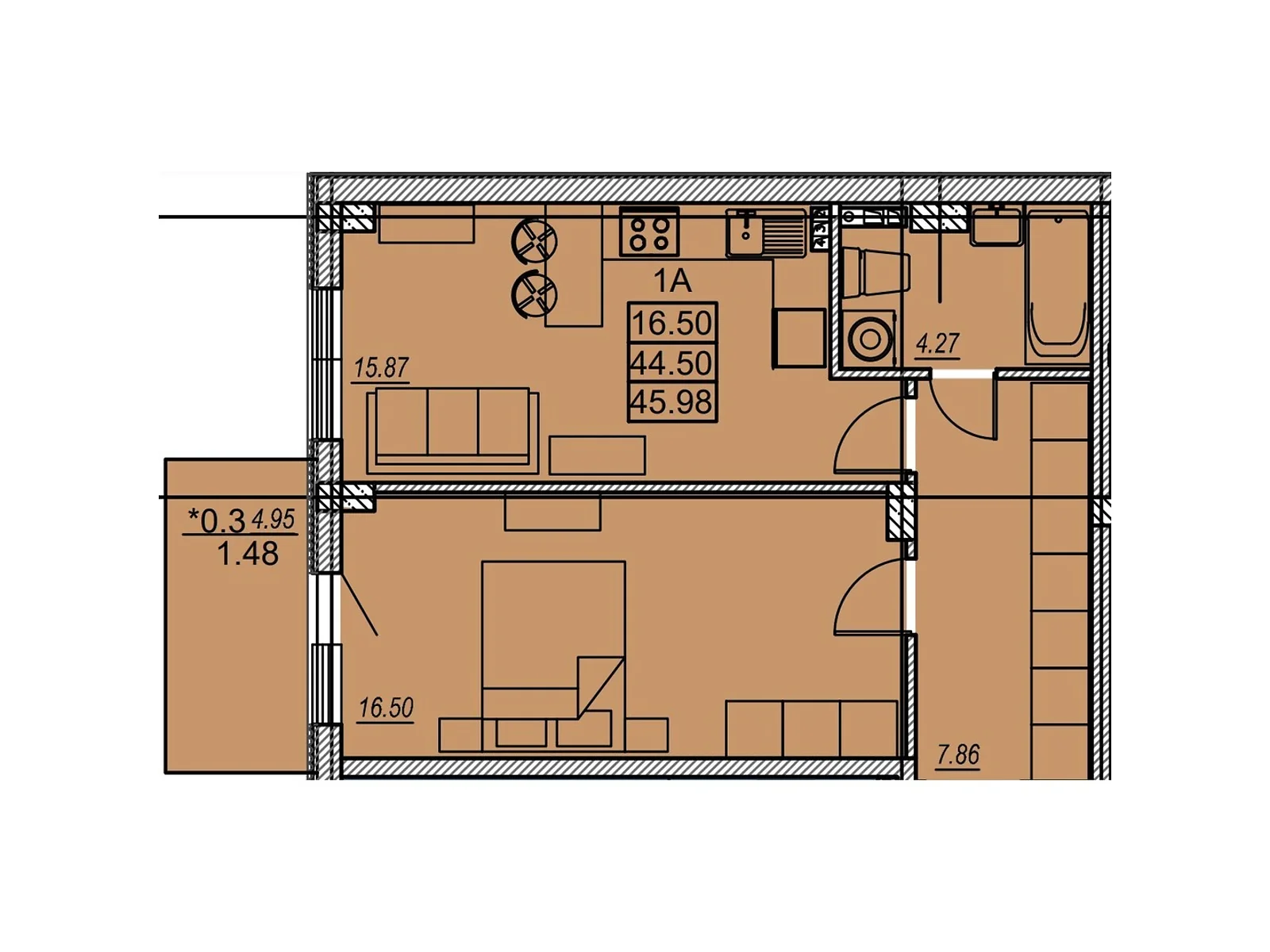 Продается 1-комнатная квартира 46 кв. м в Лески, цена: 31280 $