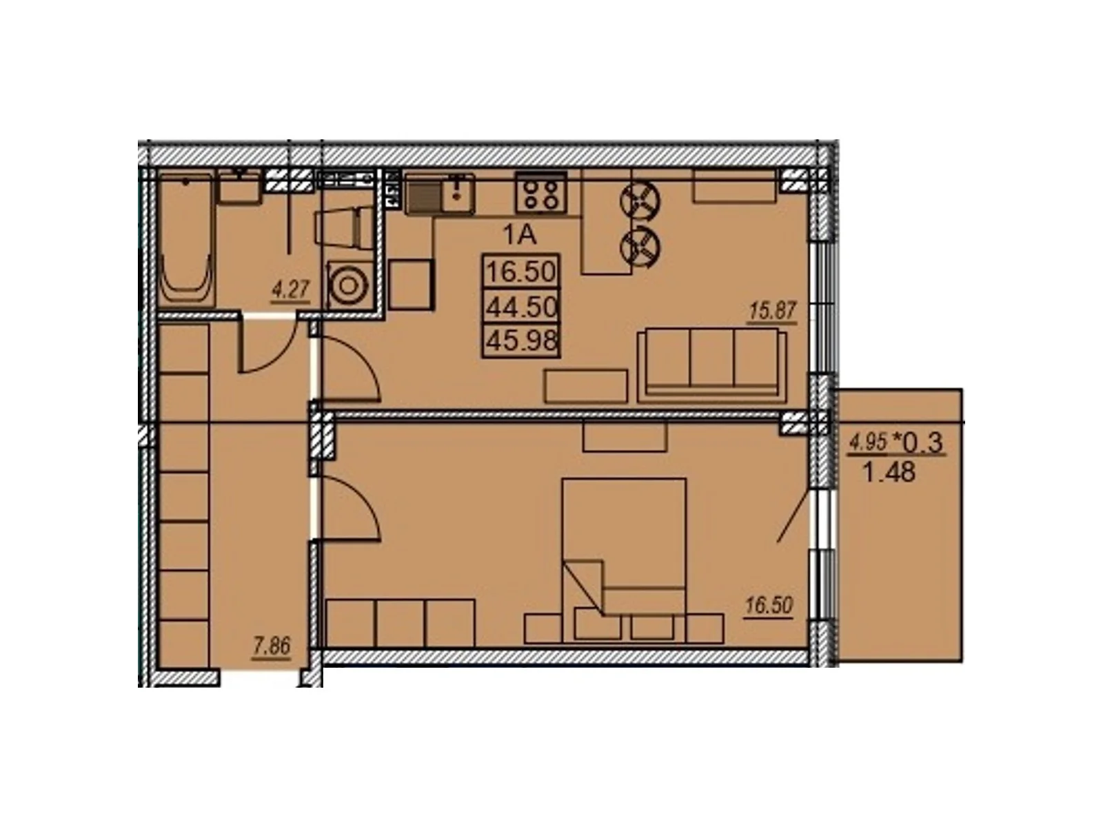 Продається 1-кімнатна квартира 46 кв. м у Ліски, цена: 39100 $