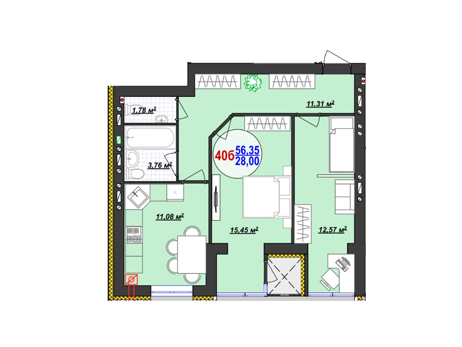 Продается 2-комнатная квартира 56.35 кв. м в Стрижавке, цена: 37801 $