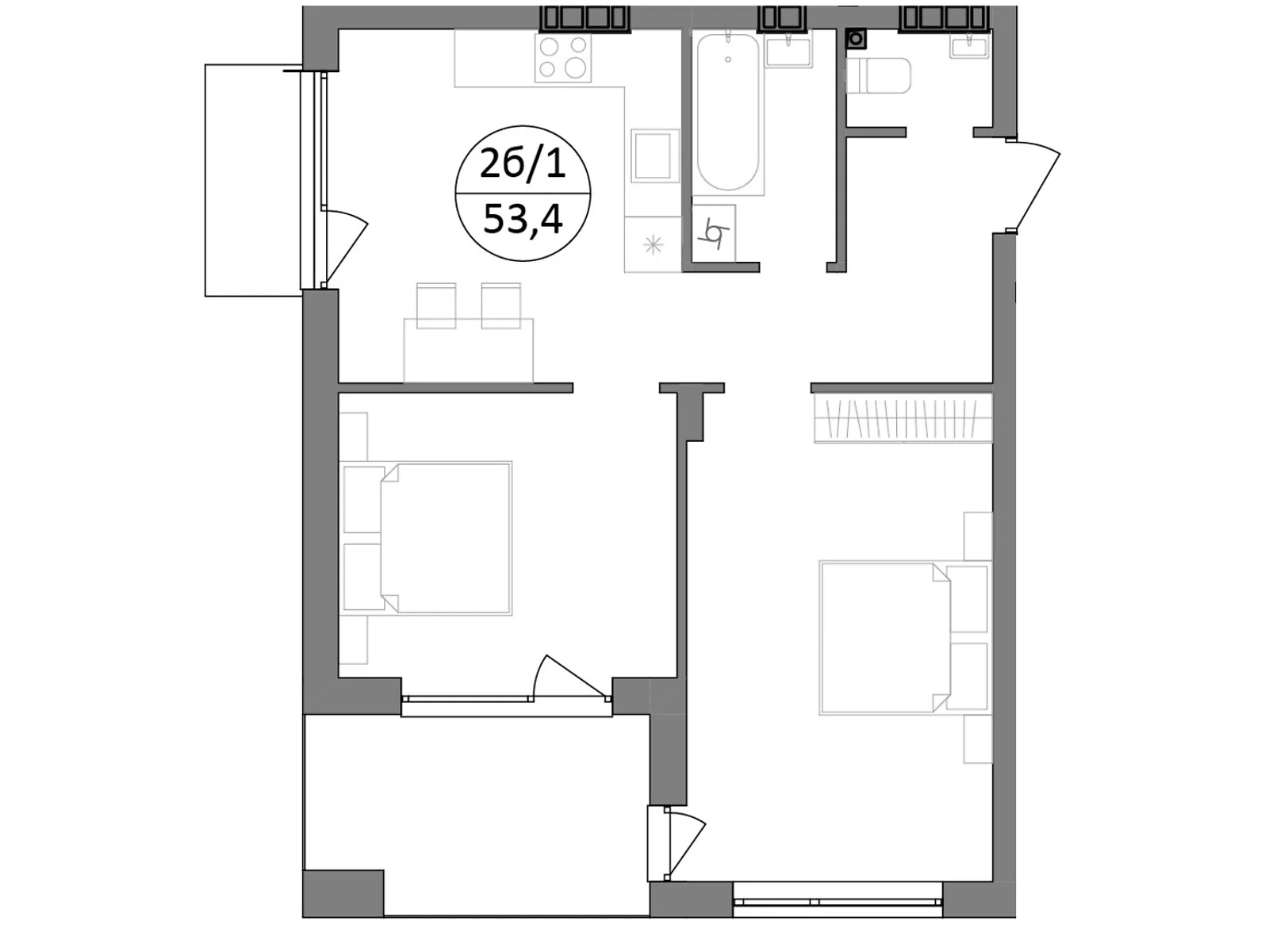 Продается 2-комнатная квартира 53.4 кв. м в Брюховичах, ул. Широкая, 22