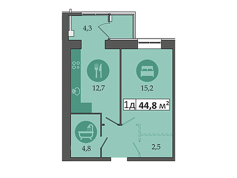 Продается 1-комнатная квартира 44.8 кв. м в Слобожанском, ул. Семейная