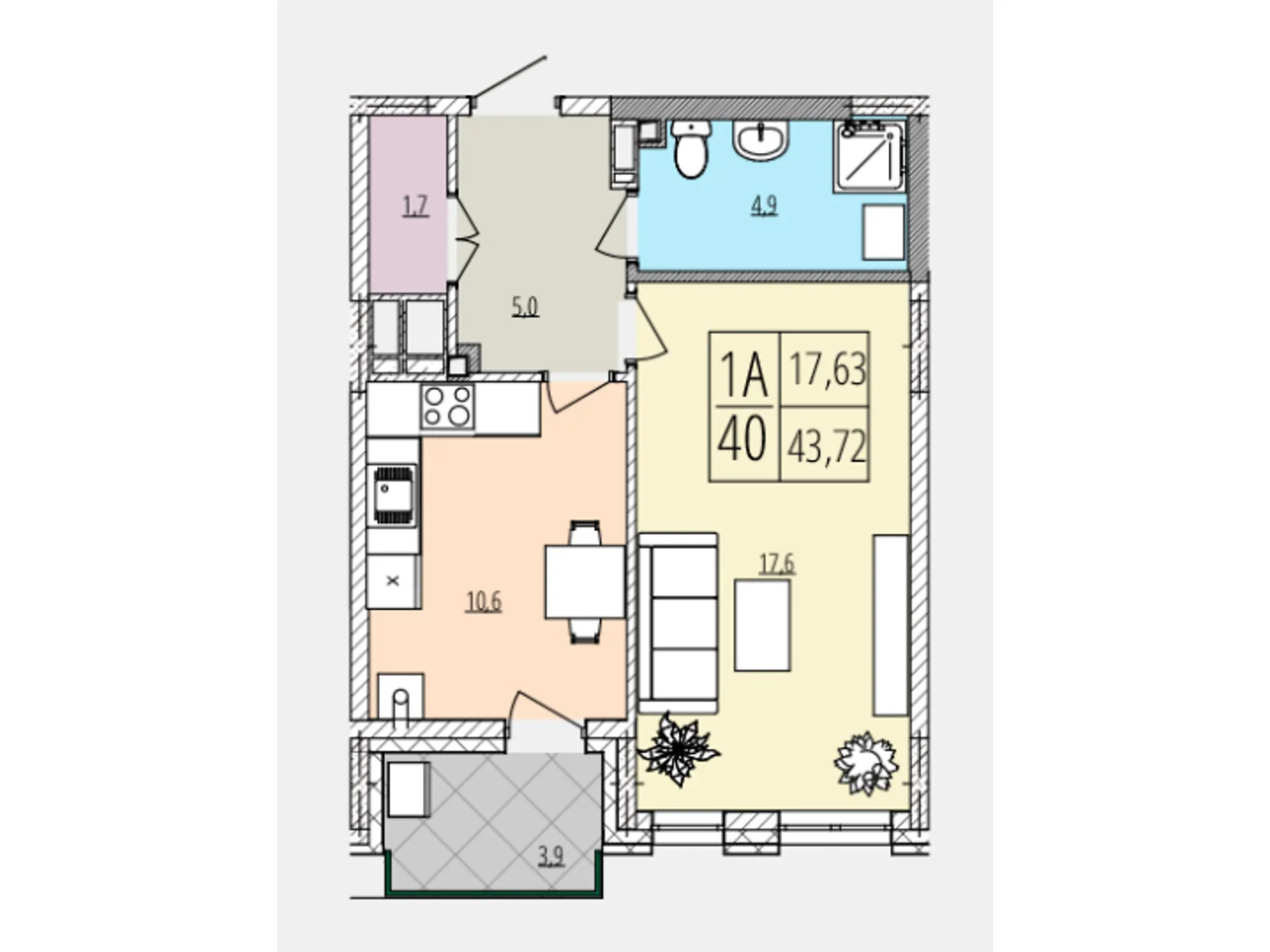 Продается 1-комнатная квартира 43.72 кв. м в Виннице, ул. Рыбацкая
