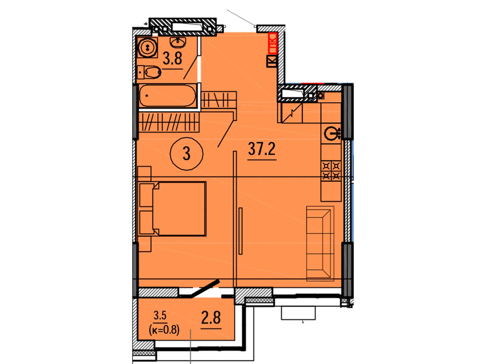 Продается 1-комнатная квартира 43.8 кв. м в Днепре, ул. Гагарина, 167