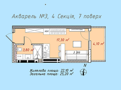 Продається 1-кімнатна квартира 25.2 кв. м у Одесі, вул. Пішонівська