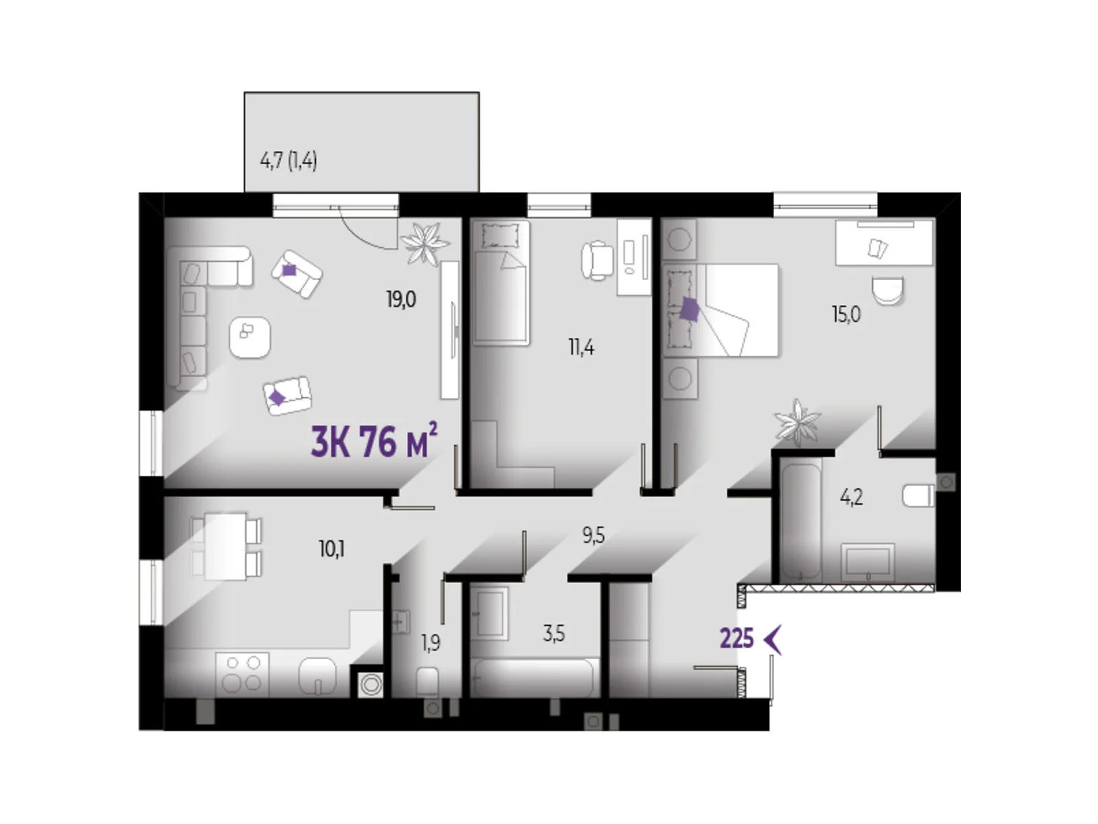 Продается 3-комнатная квартира 76 кв. м в Волчинце, цена: 63080 $ - фото 1