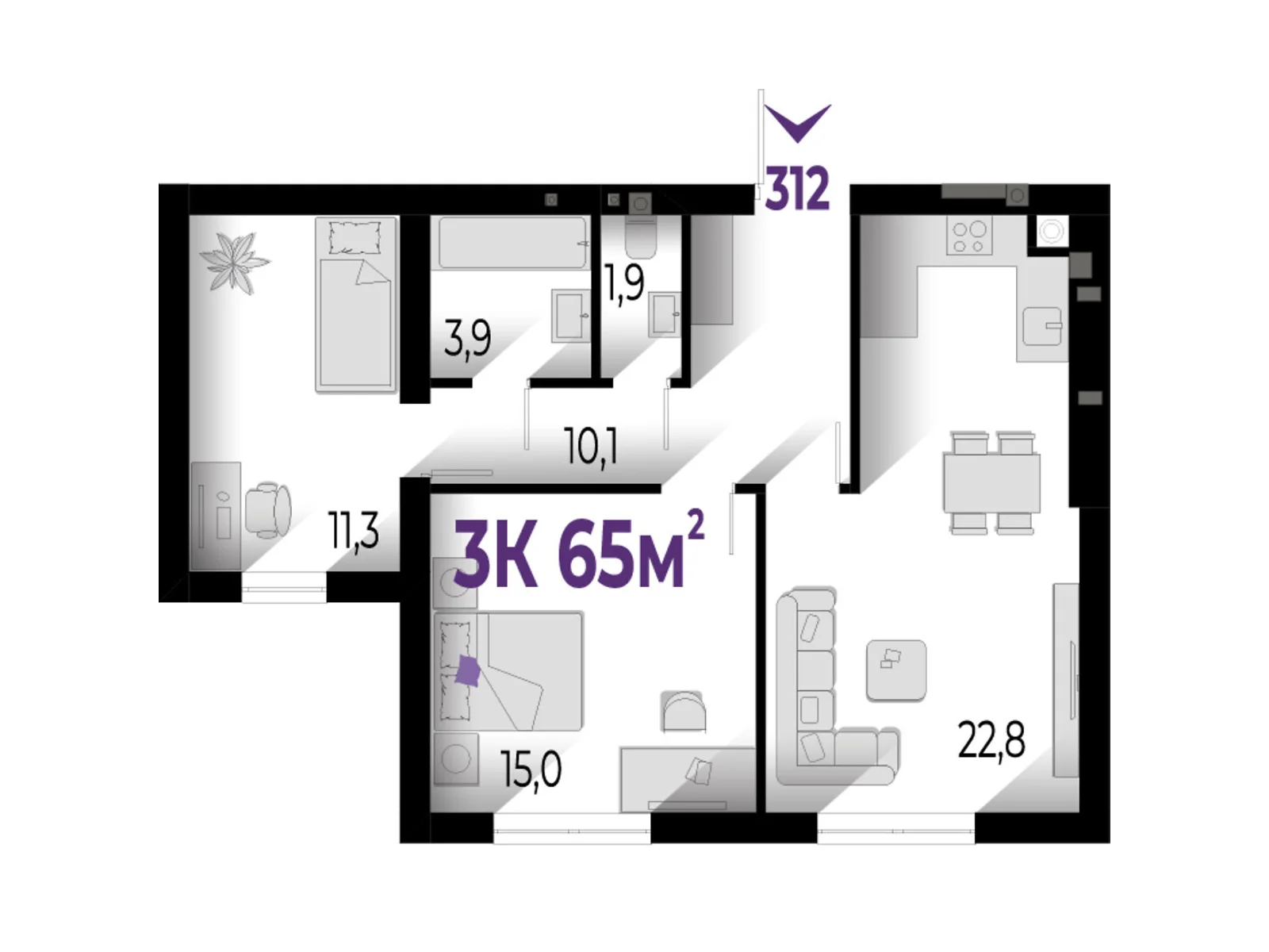 Продается 3-комнатная квартира 65 кв. м в Волчинце, цена: 51350 $