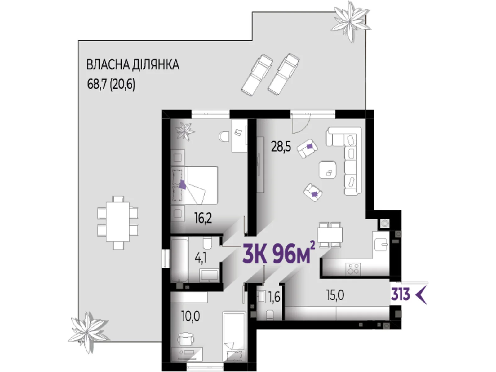 Продается 3-комнатная квартира 96 кв. м в Волчинце, цена: 73920 $ - фото 1