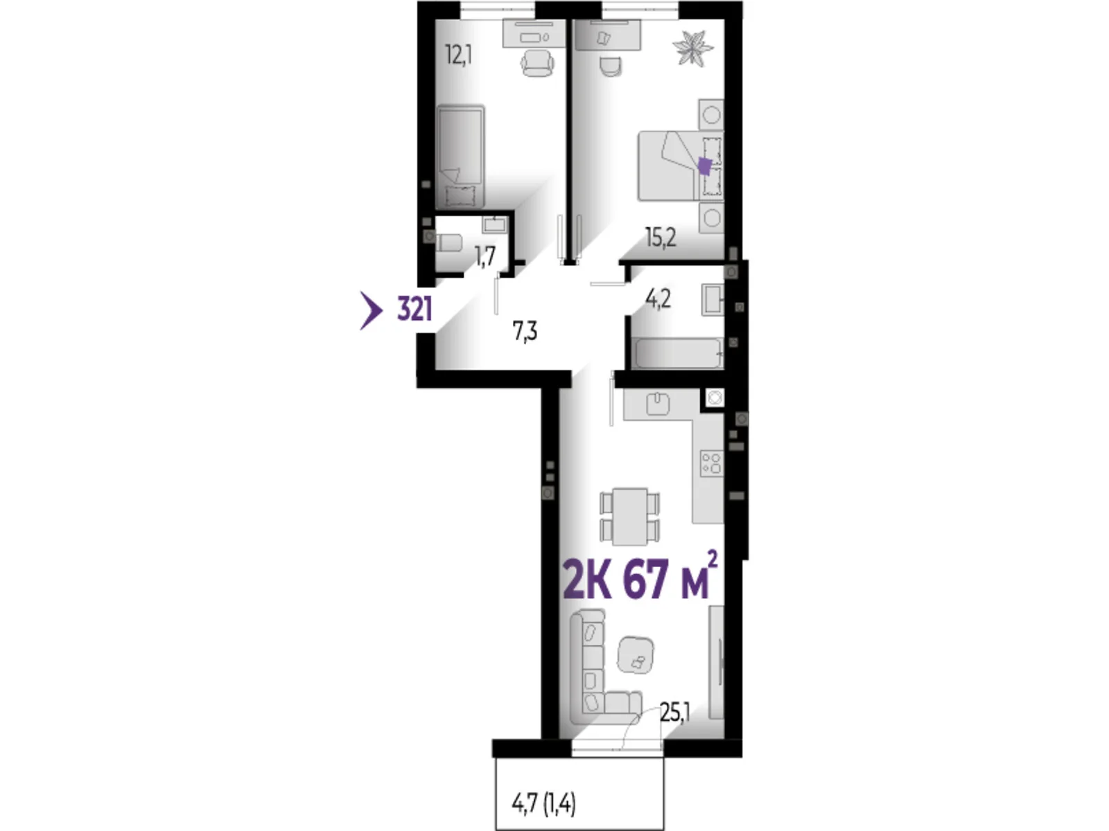 Продается 2-комнатная квартира 67 кв. м в Волчинце, цена: 54270 $