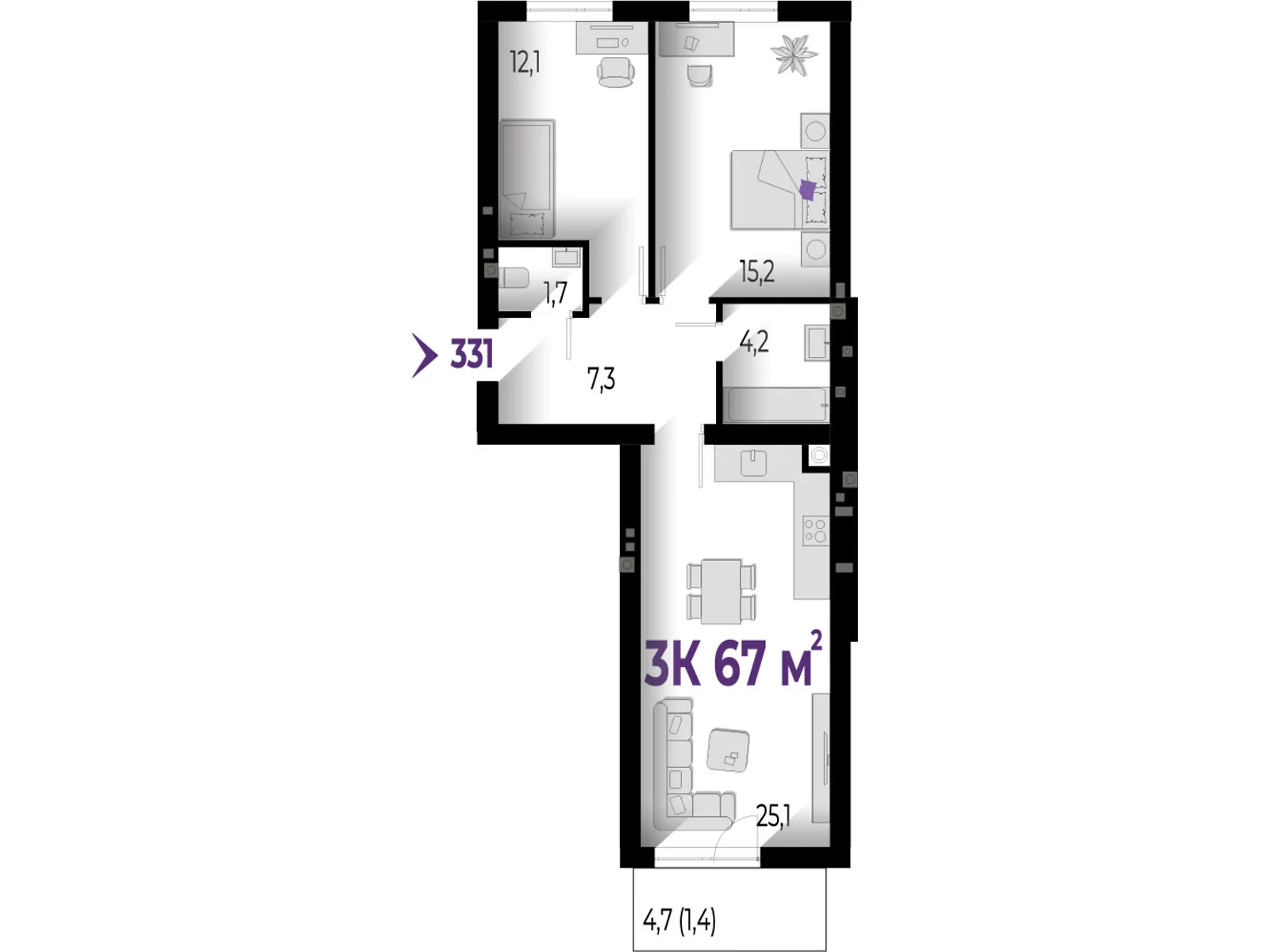 Продается 3-комнатная квартира 67 кв. м в Волчинце, ул. Тараса Шевченко