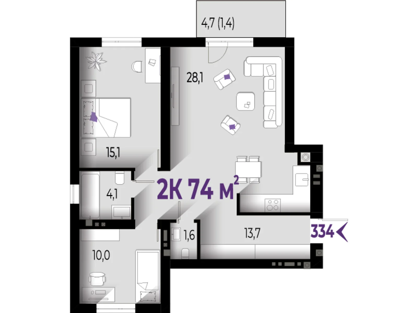 Продається 2-кімнатна квартира 74 кв. м у Вовчинцю, цена: 59940 $
