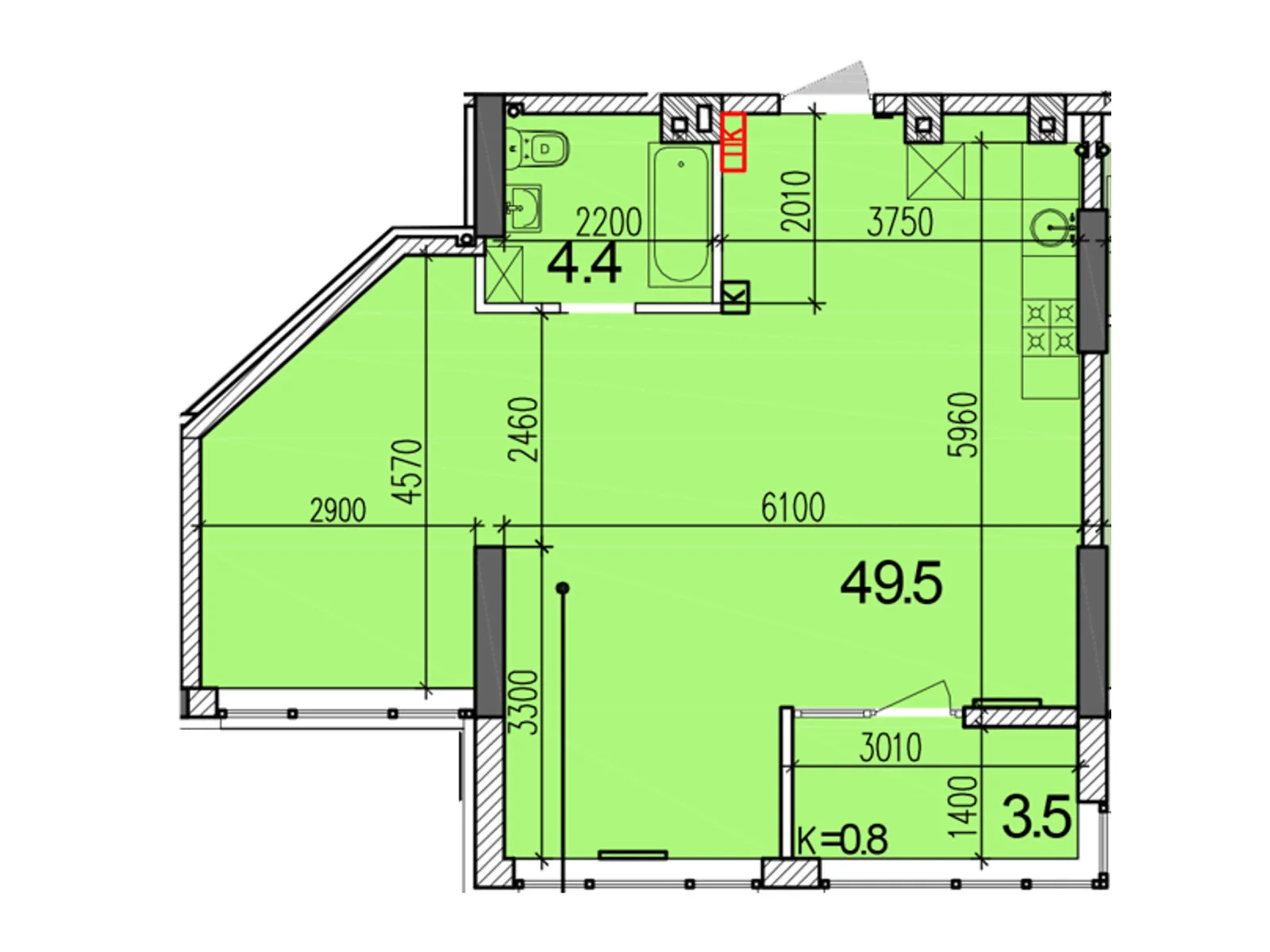 Продается 1-комнатная квартира 57.4 кв. м в Днепре, ул. Мандрыковская, 298