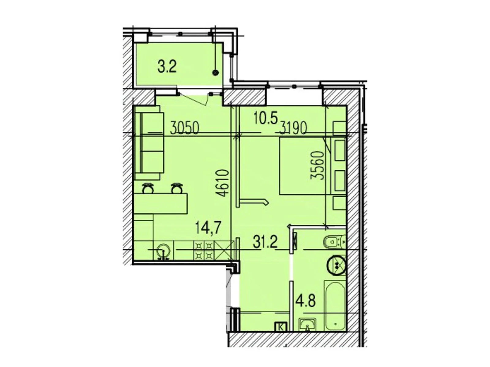 Продается 1-комнатная квартира 40.1 кв. м в Днепре, цена: 36892 $