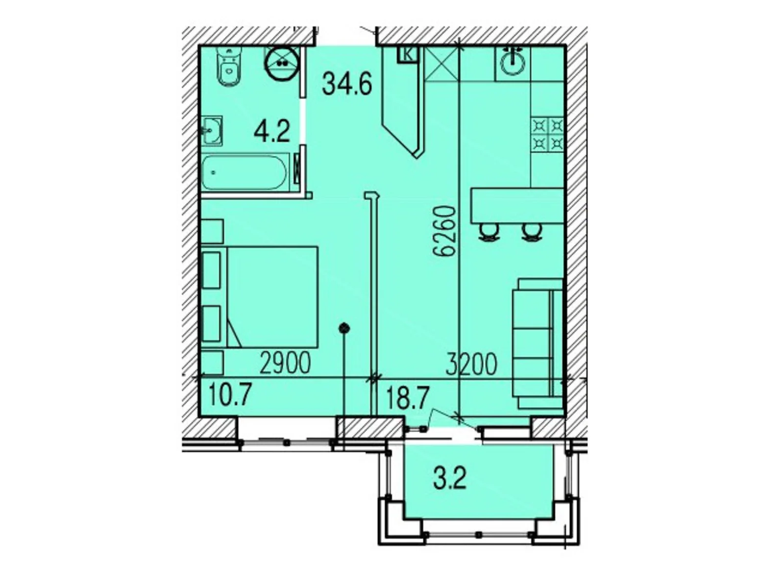 Продается 1-комнатная квартира 41.3 кв. м в Днепре, цена: 38822 $