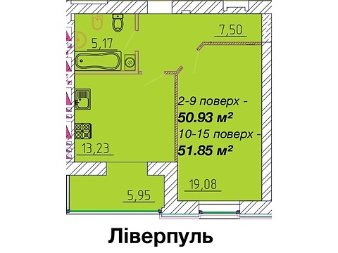 Продается 1-комнатная квартира 51.85 кв. м в Черкассах, цена: 39756 $
