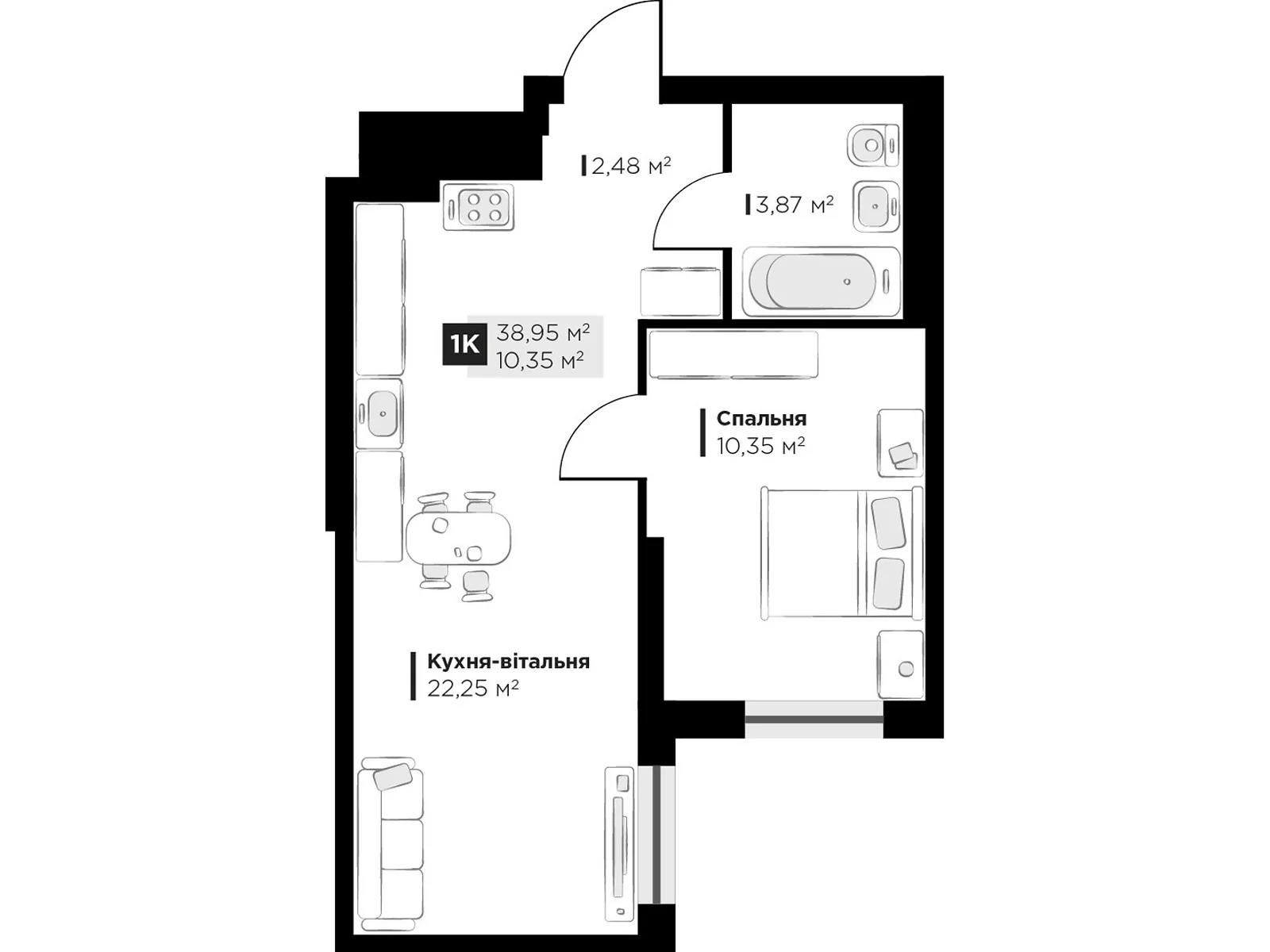 Продається 1-кімнатна квартира 38.95 кв. м у Винниках, вул. Галицька - фото 1