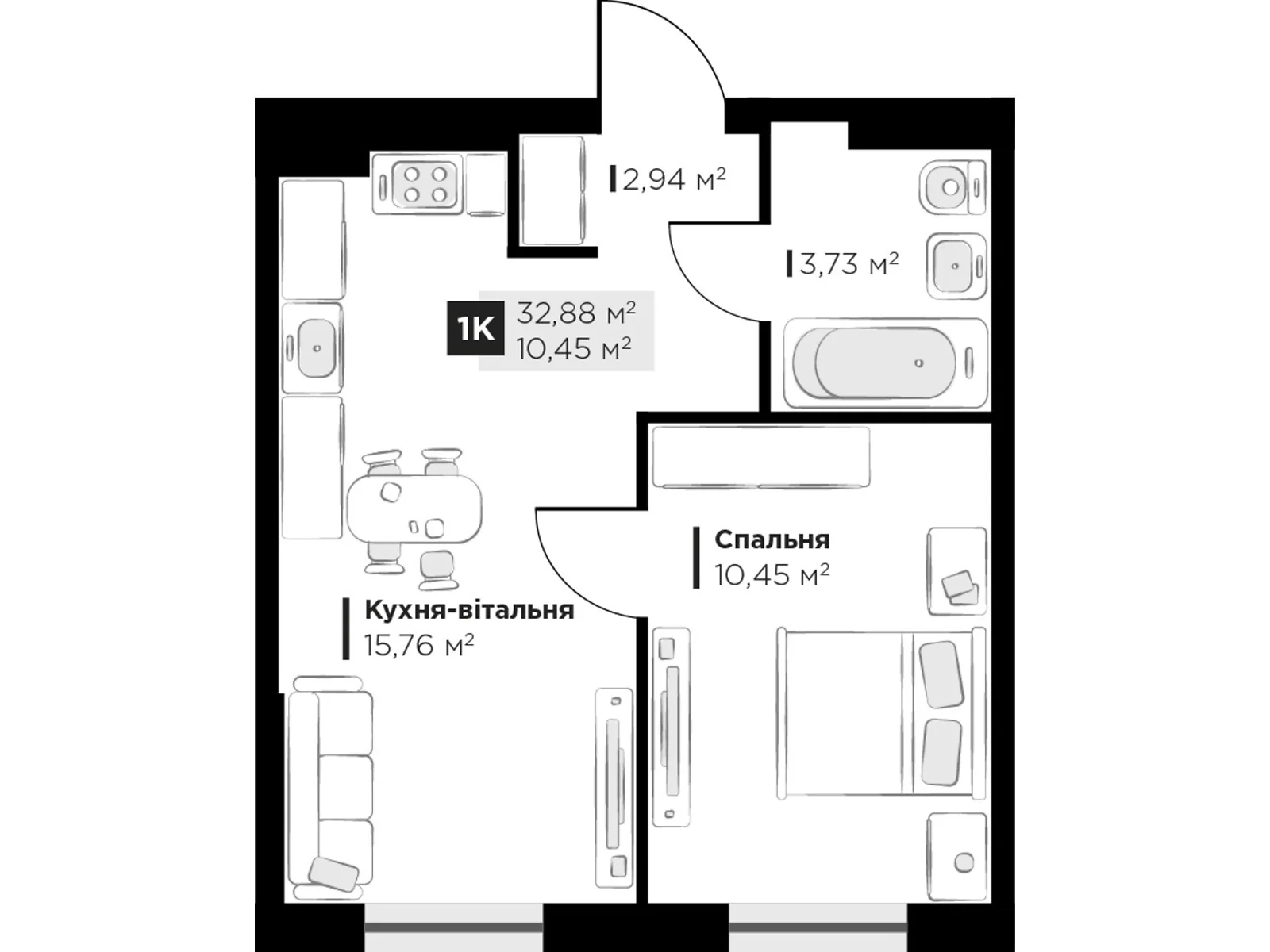 Продається 1-кімнатна квартира 32.88 кв. м у Винниках, цена: 37562 $