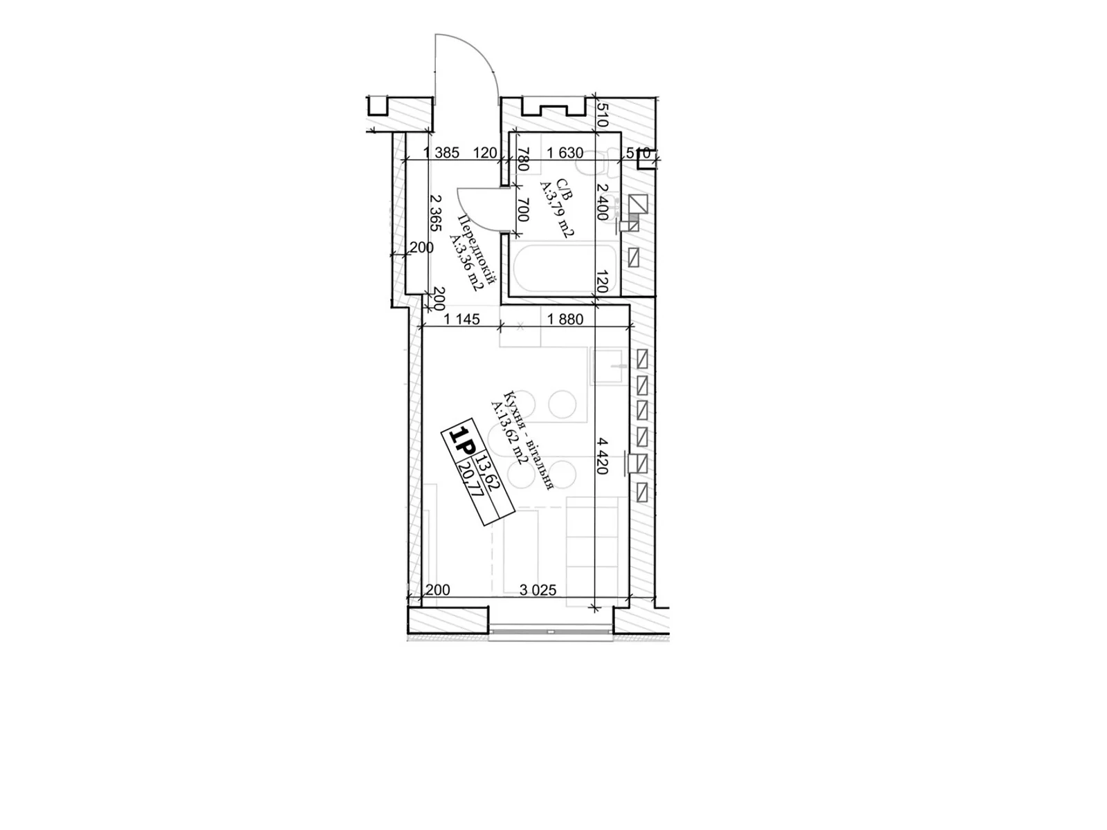 Продается 1-комнатная квартира 20 кв. м в Ирпене, цена: 22400 $