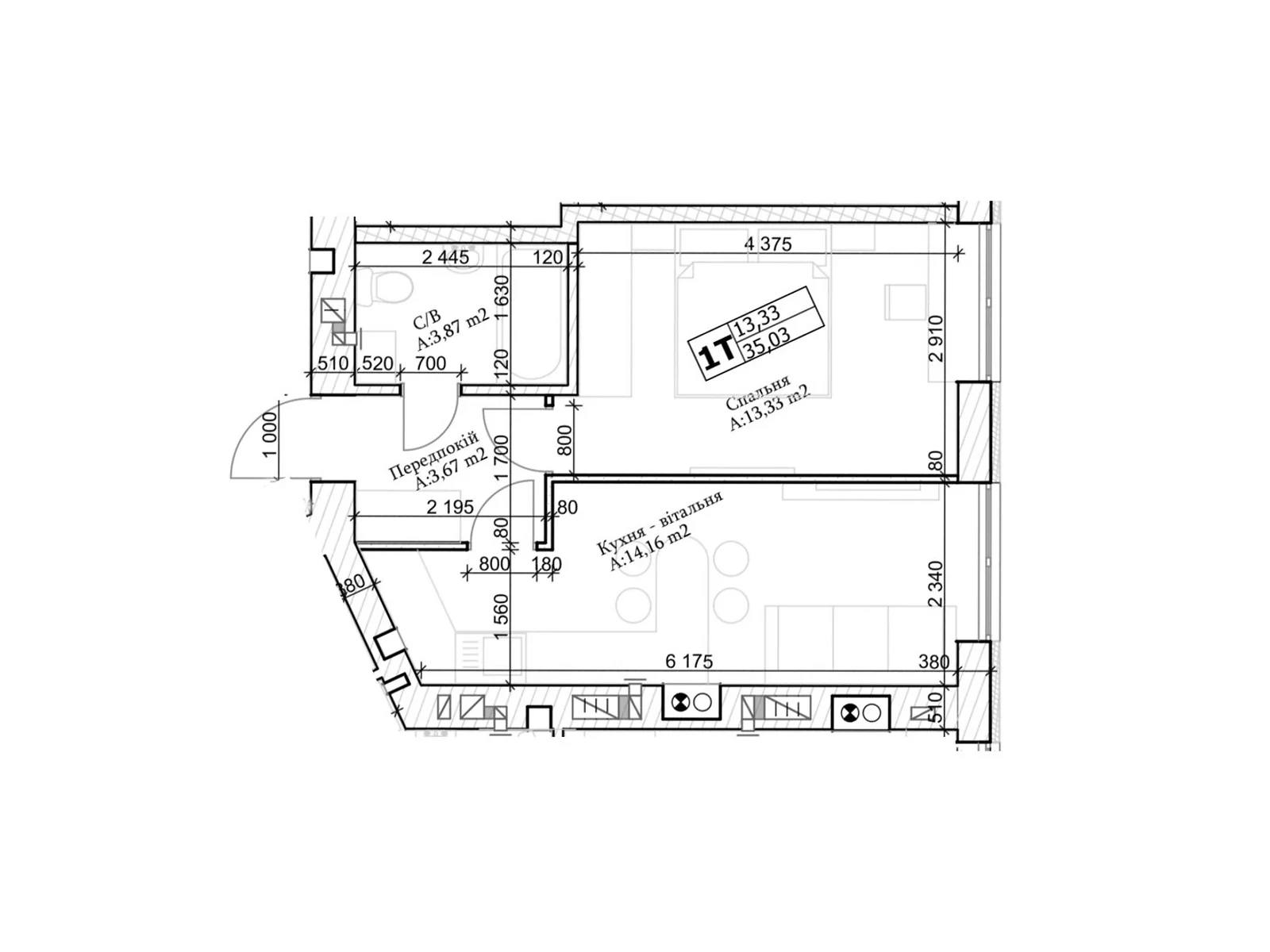 Продается 1-комнатная квартира 35 кв. м в Ирпене, цена: 30450 $ - фото 1