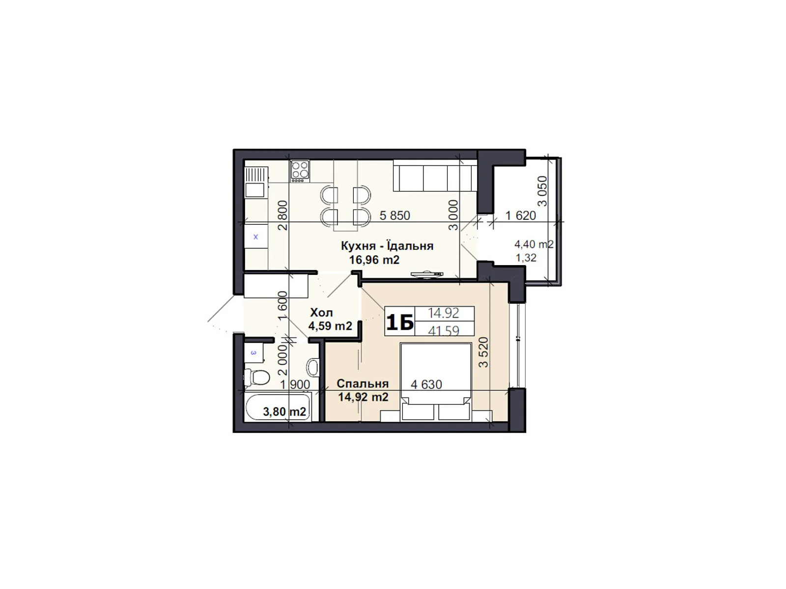 Продается 1-комнатная квартира 40.3 кв. м в Буче - фото 1