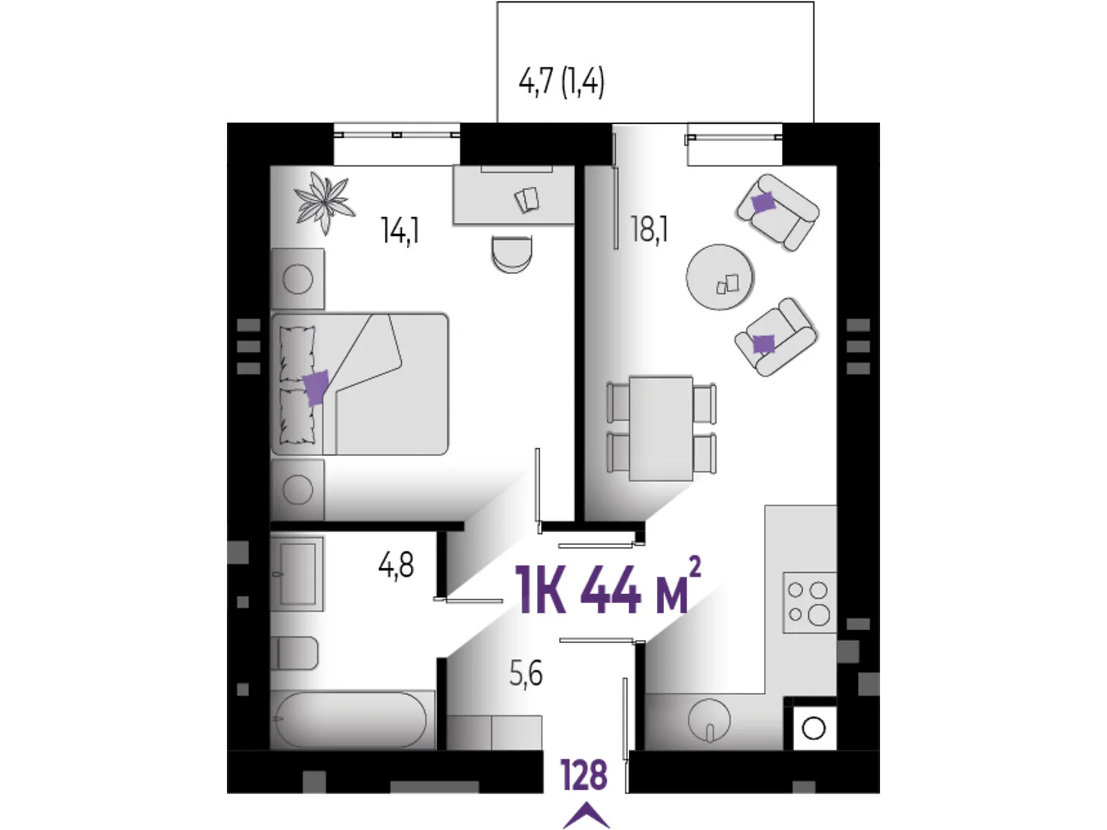 Продается 1-комнатная квартира 44 кв. м в Волчинце, ул. Тараса Шевченко - фото 1