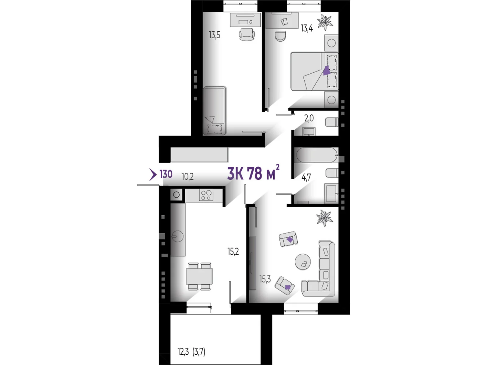 Продается 3-комнатная квартира 78 кв. м в Волчинце, цена: 58500 $ - фото 1
