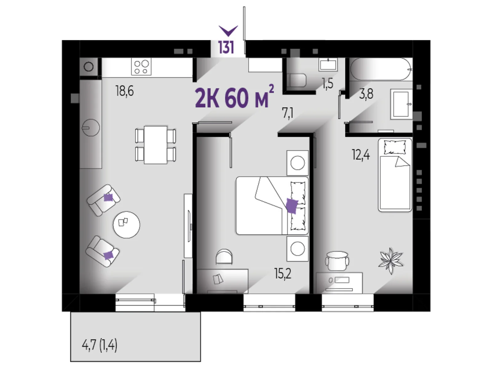 Продается 2-комнатная квартира 60 кв. м в Волчинце, цена: 45000 $