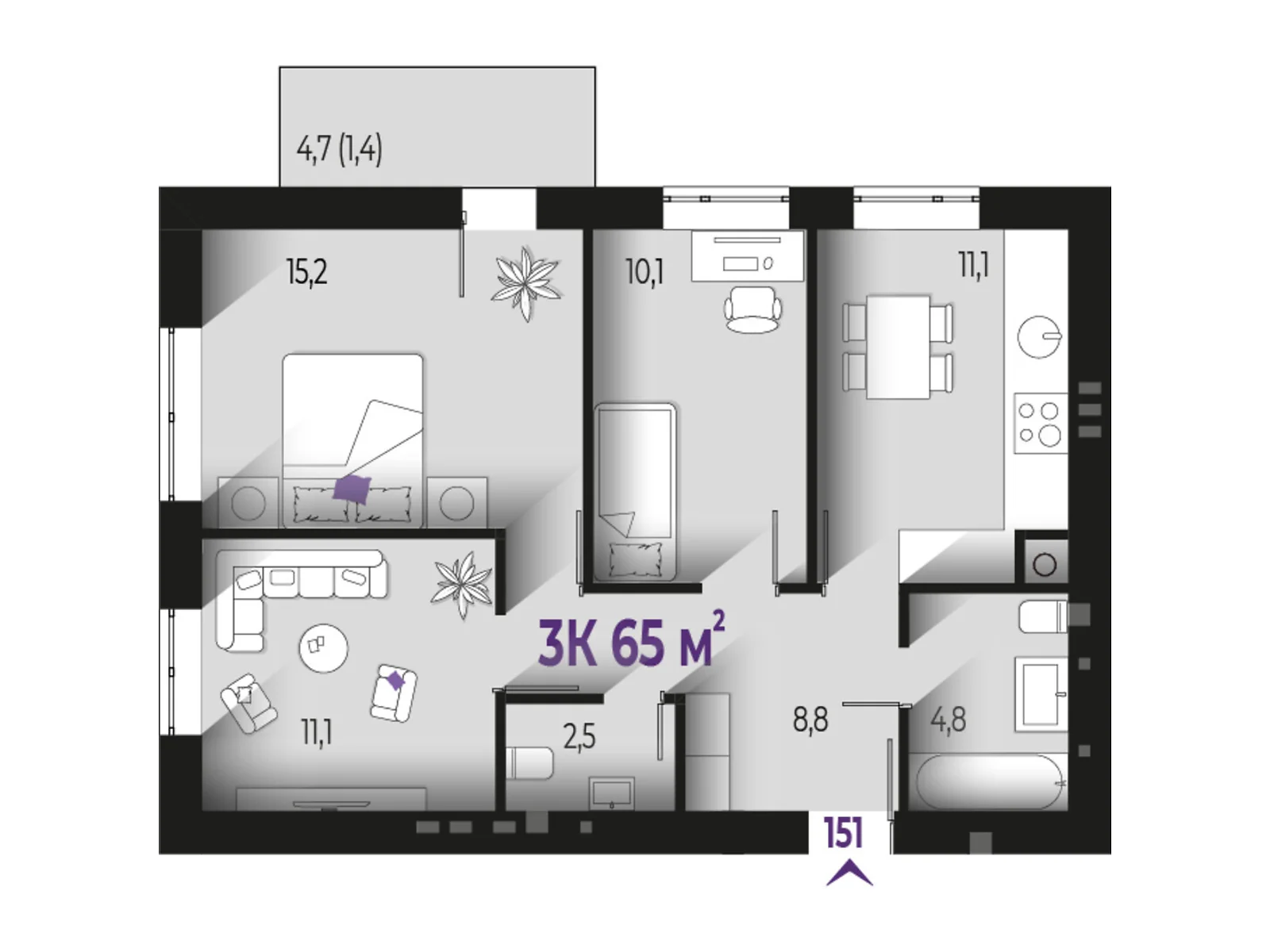 Продається 3-кімнатна квартира 65 кв. м у Вовчинцю, цена: 48750 $
