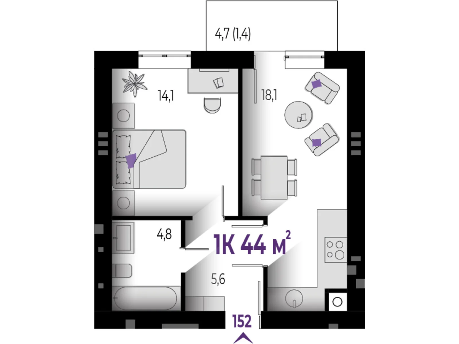 Продается 1-комнатная квартира 44 кв. м в Волчинце, цена: 33880 $