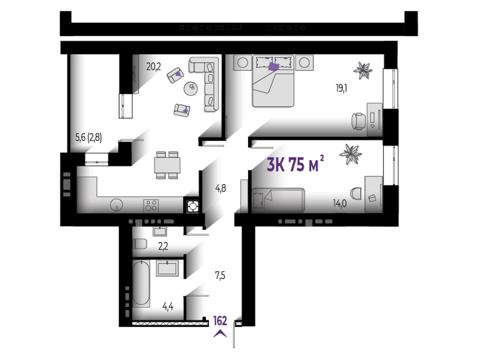 Продается 3-комнатная квартира 75 кв. м в Волчинце, цена: 56250 $
