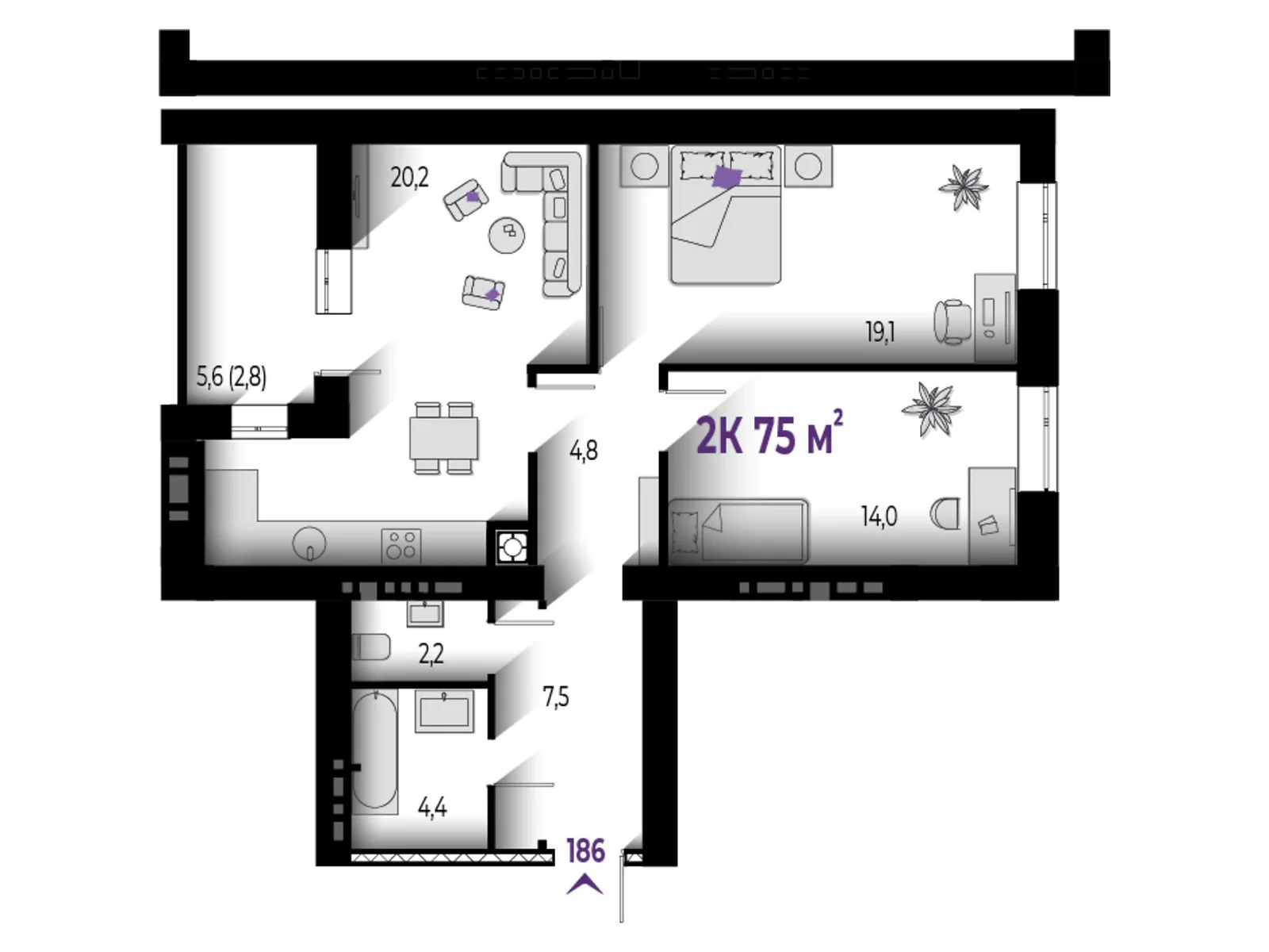 Продается 2-комнатная квартира 75 кв. м в Волчинце, цена: 56250 $