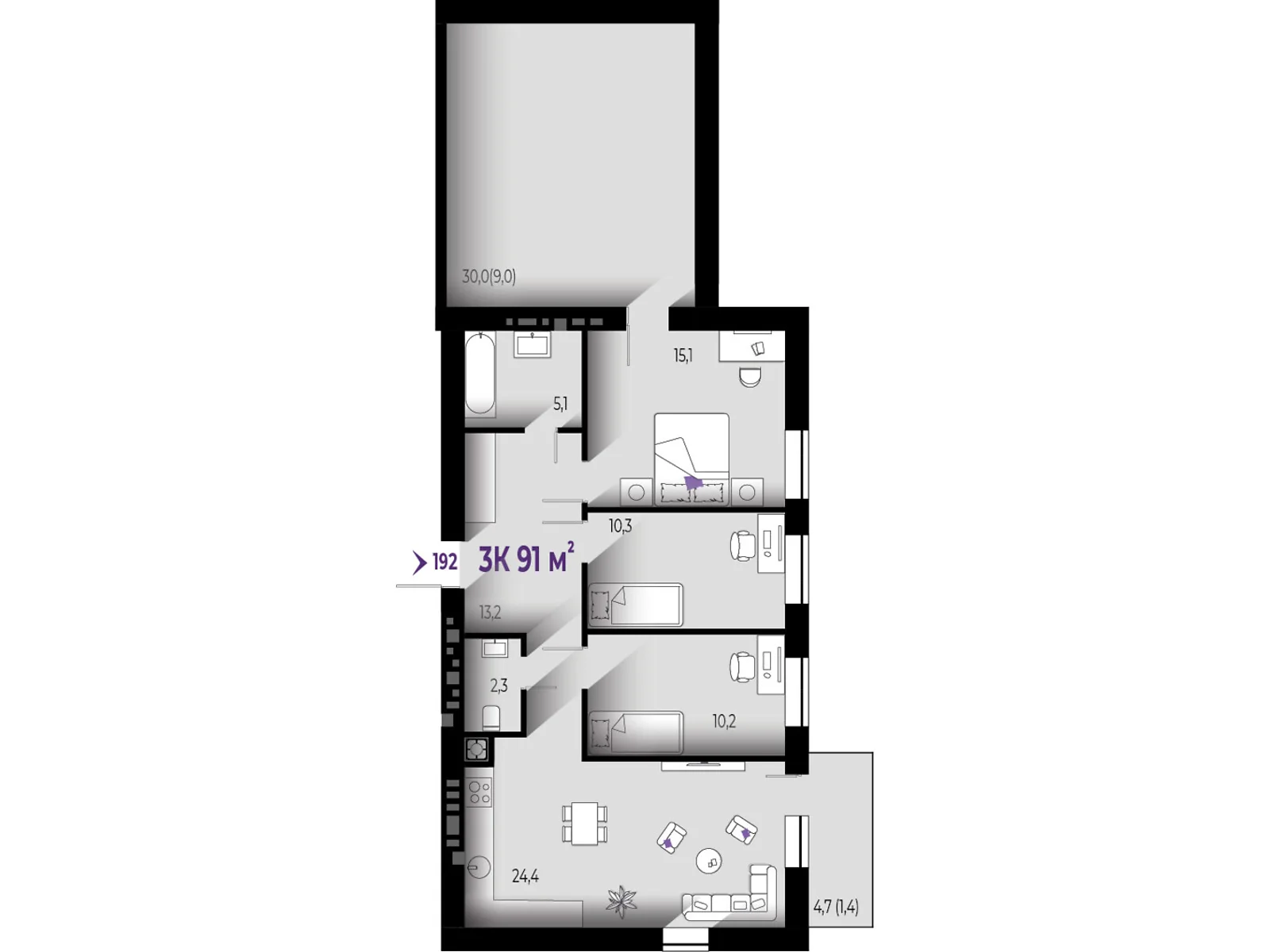 Продается 3-комнатная квартира 91 кв. м в Волчинце, цена: 68250 $