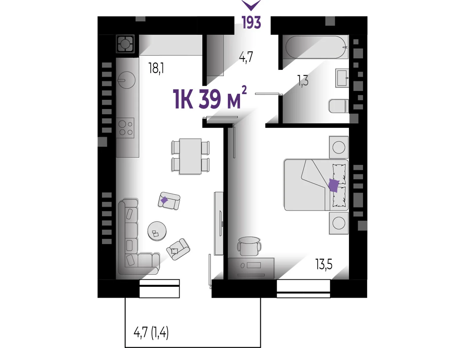 Продається 1-кімнатна квартира 39 кв. м у Вовчинцю, цена: 30030 $