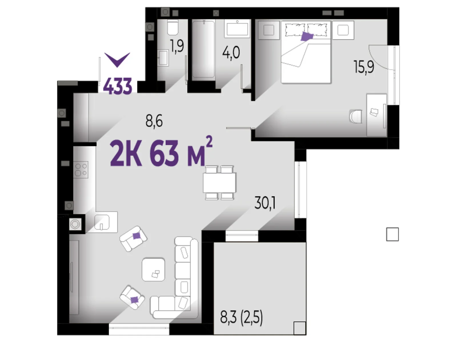 Продается 2-комнатная квартира 63 кв. м в Волчинце, цена: 49770 $