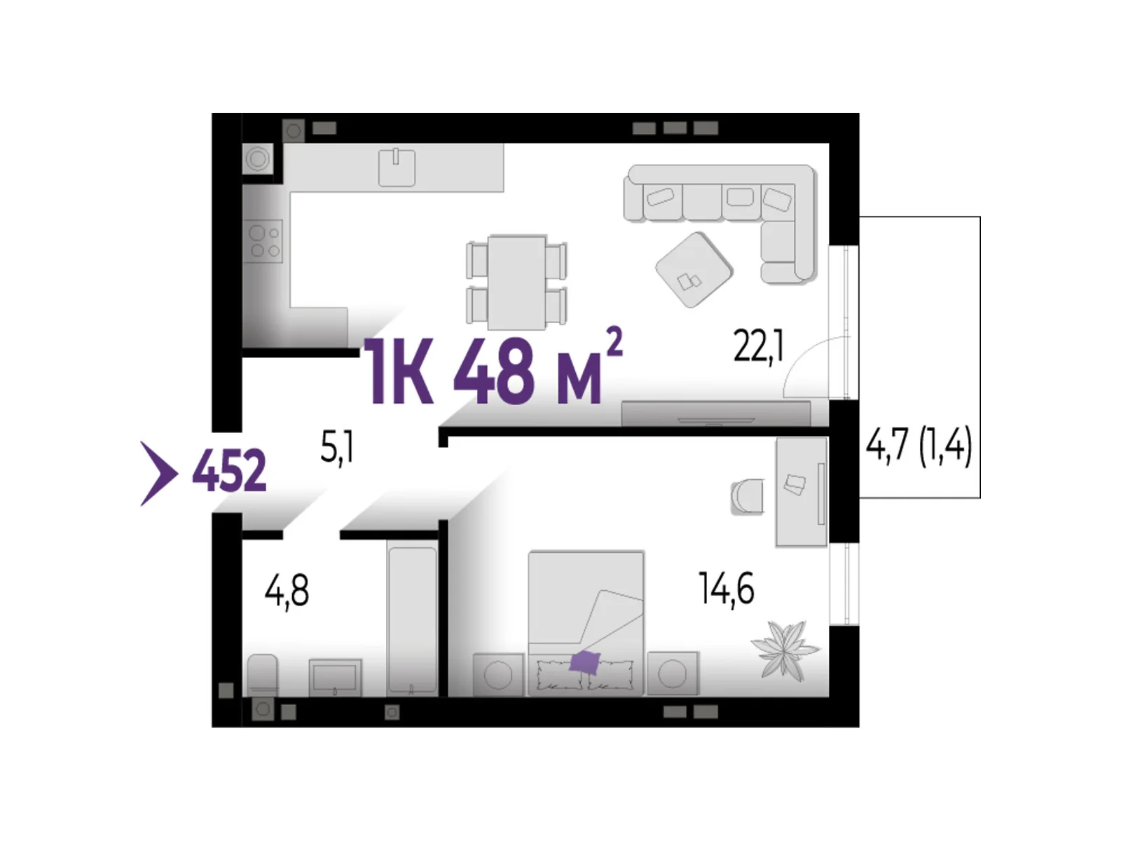 Продается 1-комнатная квартира 48 кв. м в Волчинце, ул. Тараса Шевченко