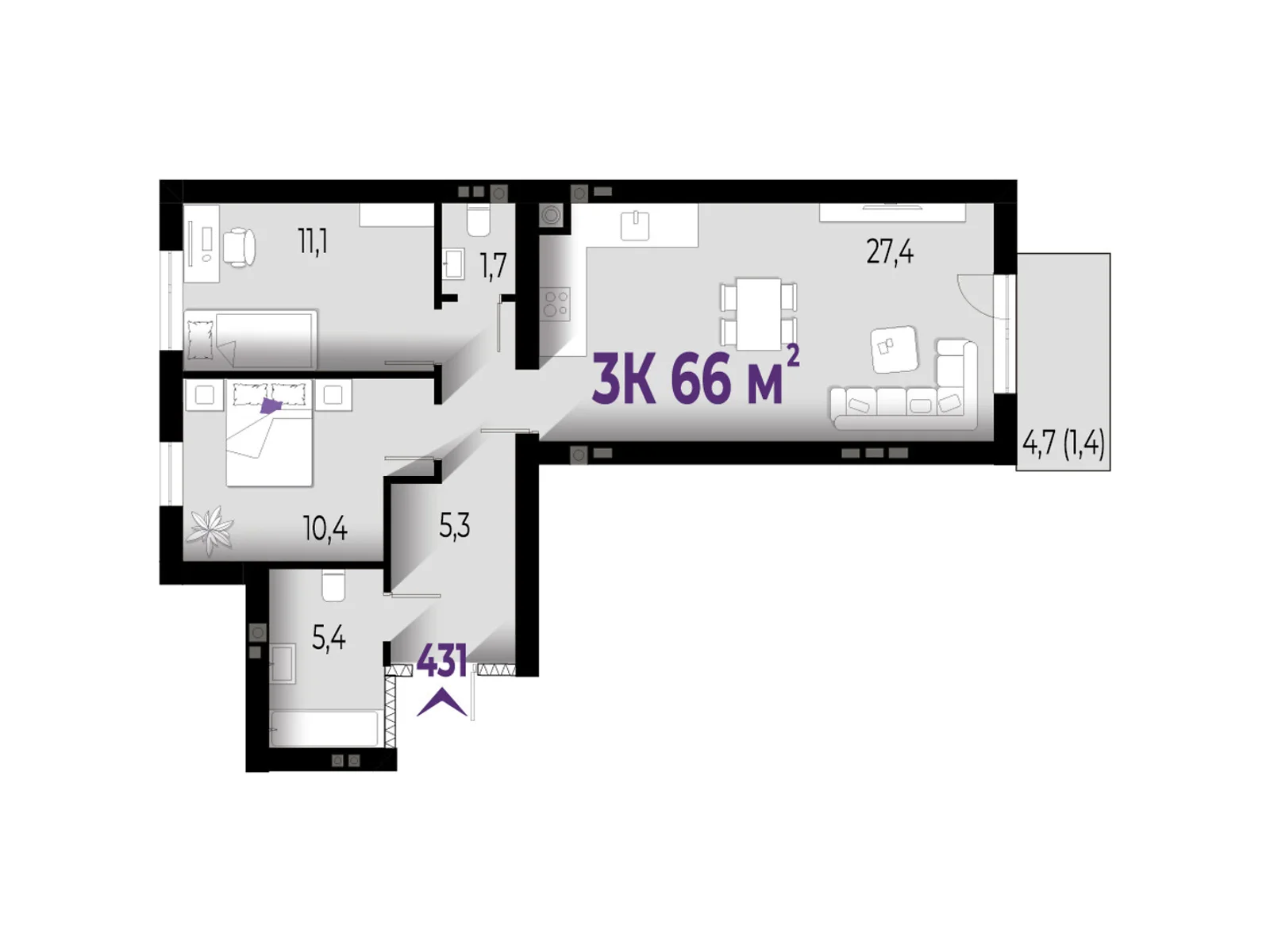 Продается 3-комнатная квартира 66 кв. м в Волчинце, ул. Тараса Шевченко