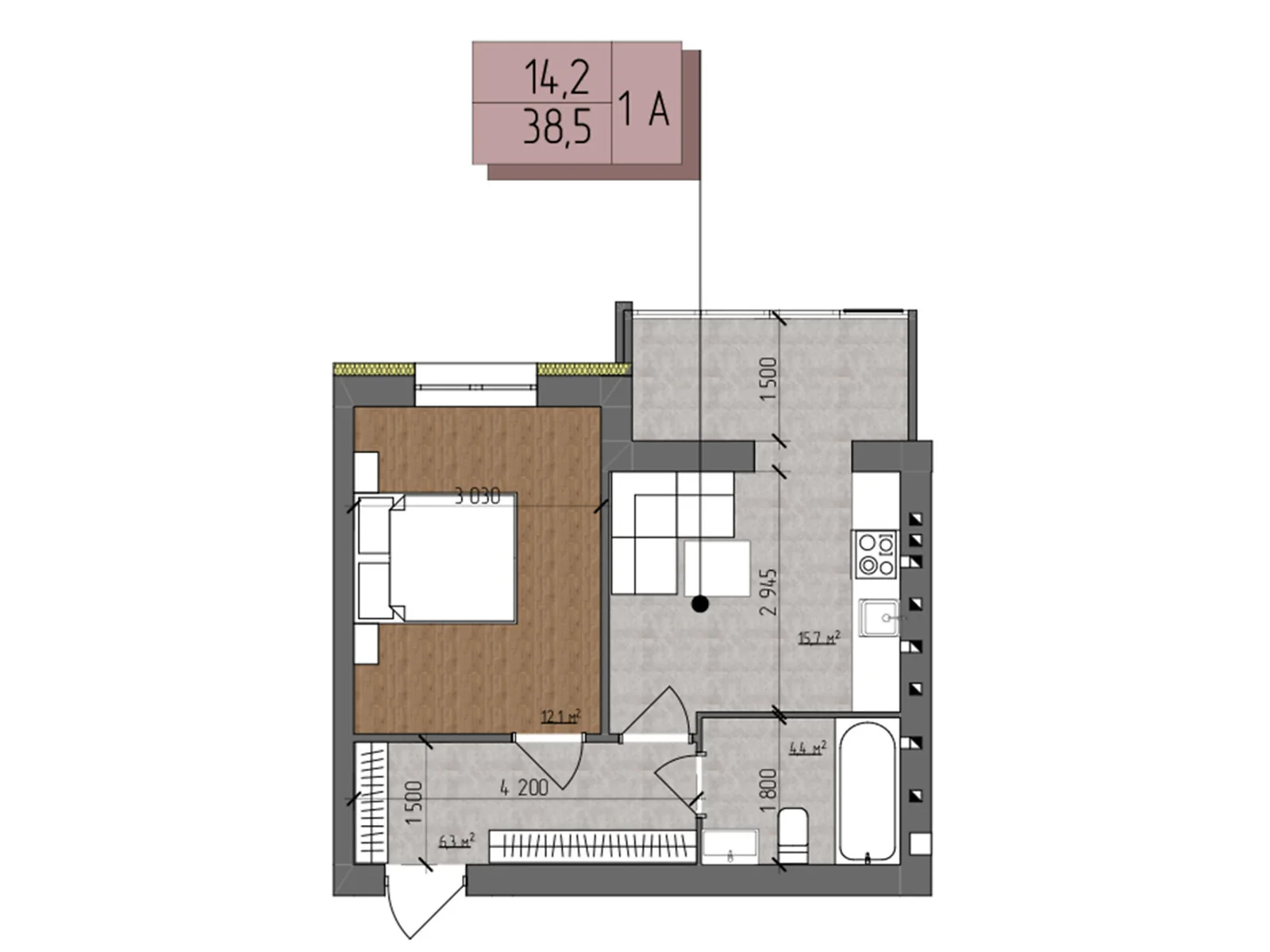 Продается 1-комнатная квартира 38.5 кв. м в Виннице, ул. Євгения Патона, 17