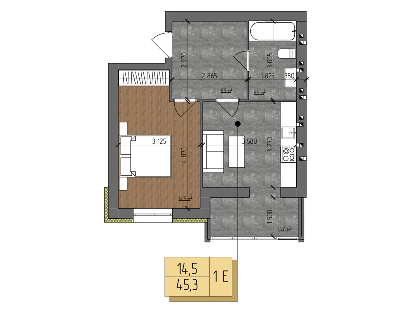 Продается 1-комнатная квартира 45.3 кв. м в Виннице, ул. Євгения Патона, 17