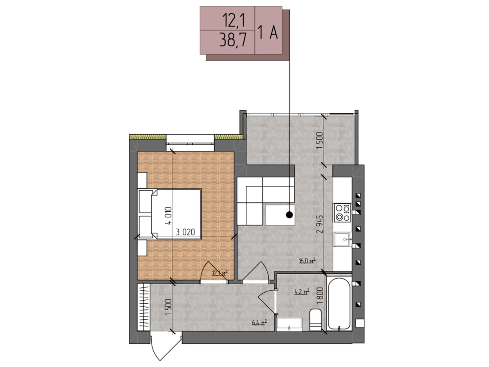 Продается 1-комнатная квартира 38.7 кв. м в Виннице, ул. Євгения Патона, 17