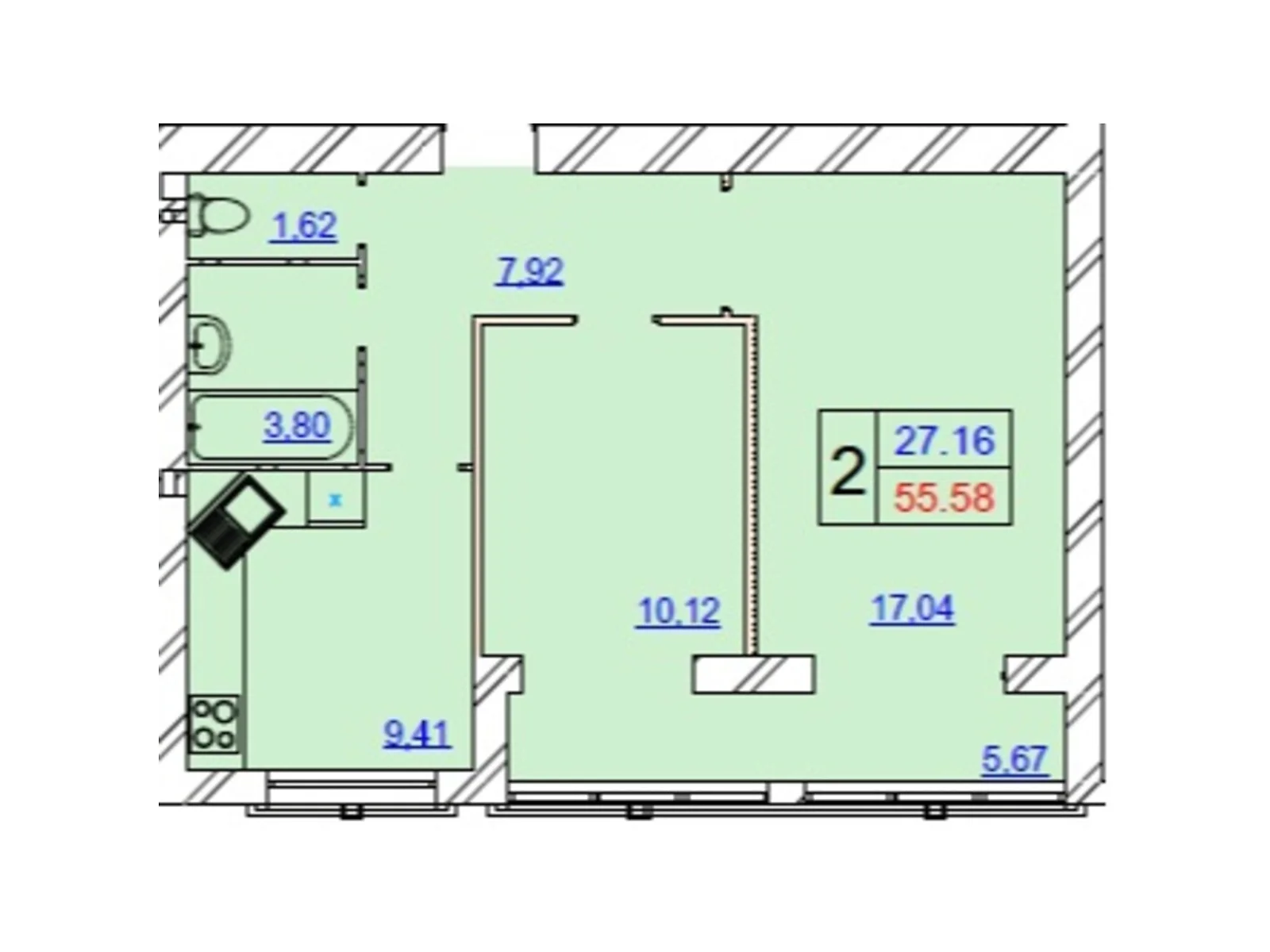 Продається 2-кімнатна квартира 55.62 кв. м у Хмельницькому, цена: 36987 $