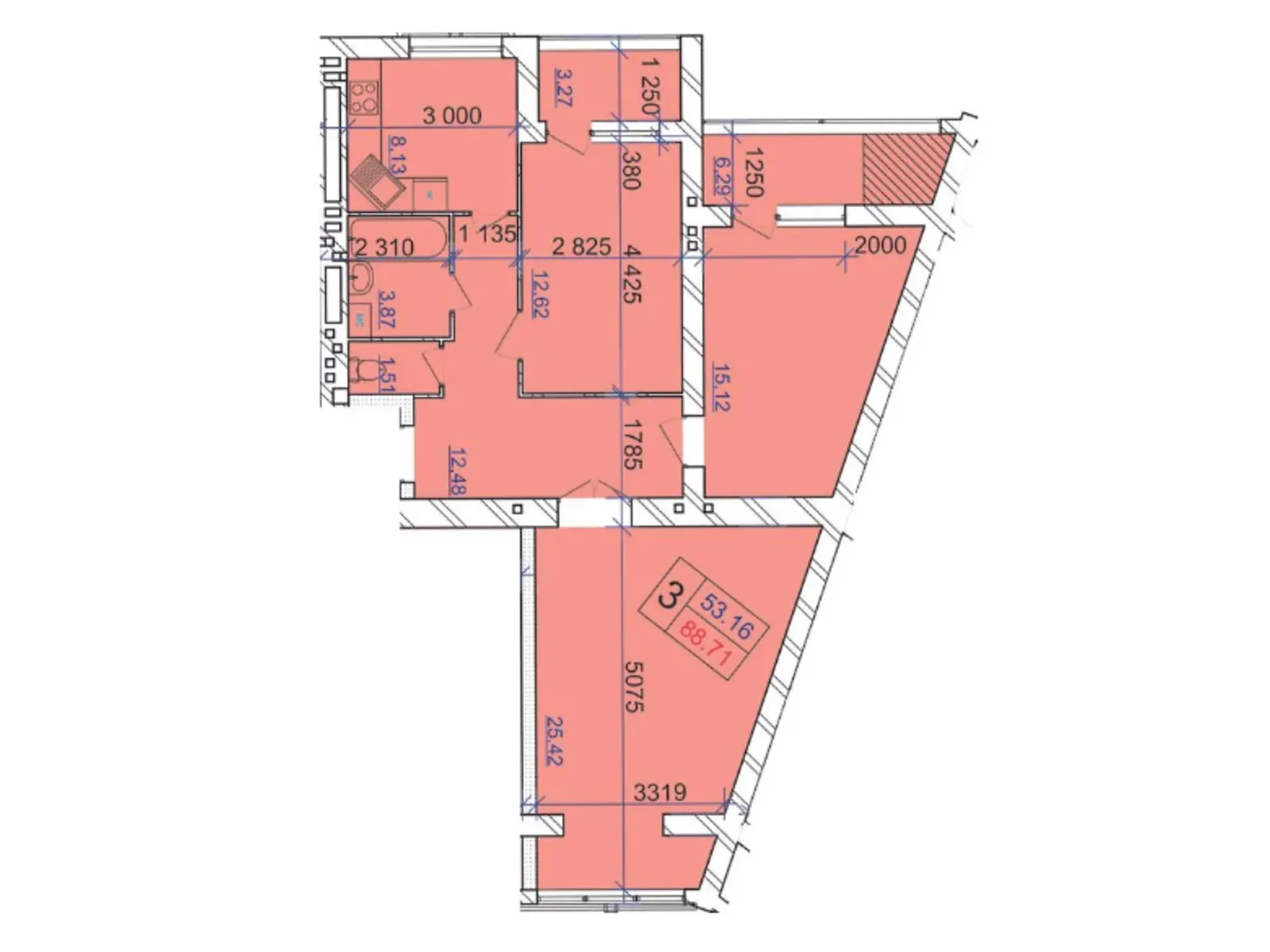 Продается 3-комнатная квартира 88.71 кв. м в Хмельницком, ул. Панаса Мирного, 18/2