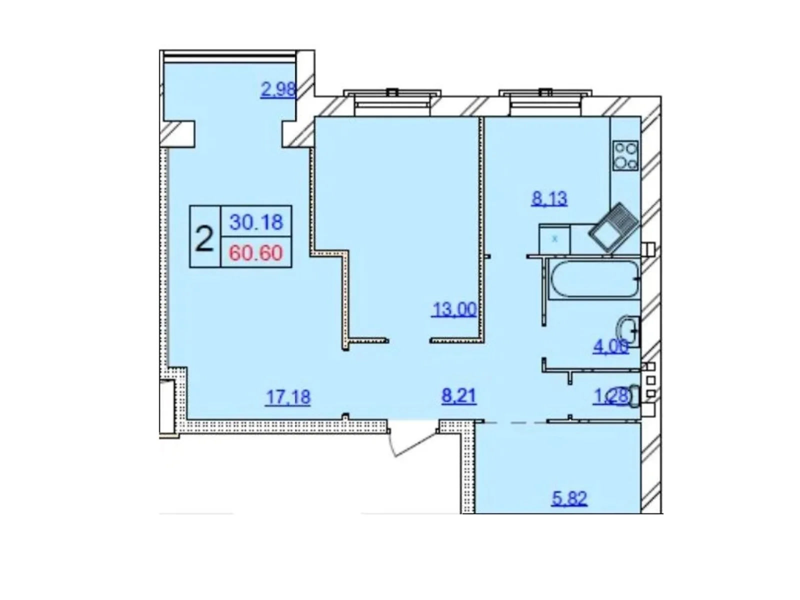 Продается 2-комнатная квартира 60.84 кв. м в Хмельницком, цена: 40206 $