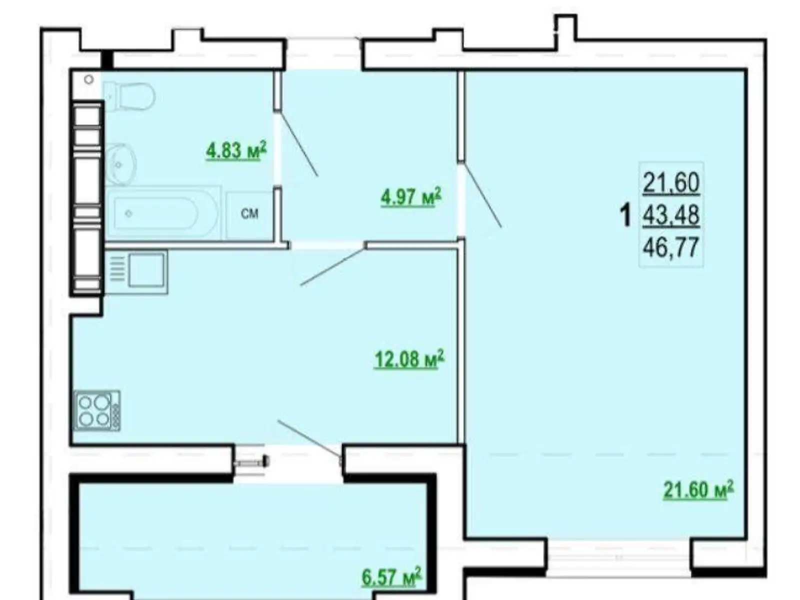 Продается 1-комнатная квартира 48 кв. м в Харькове, просп. Победы, 86