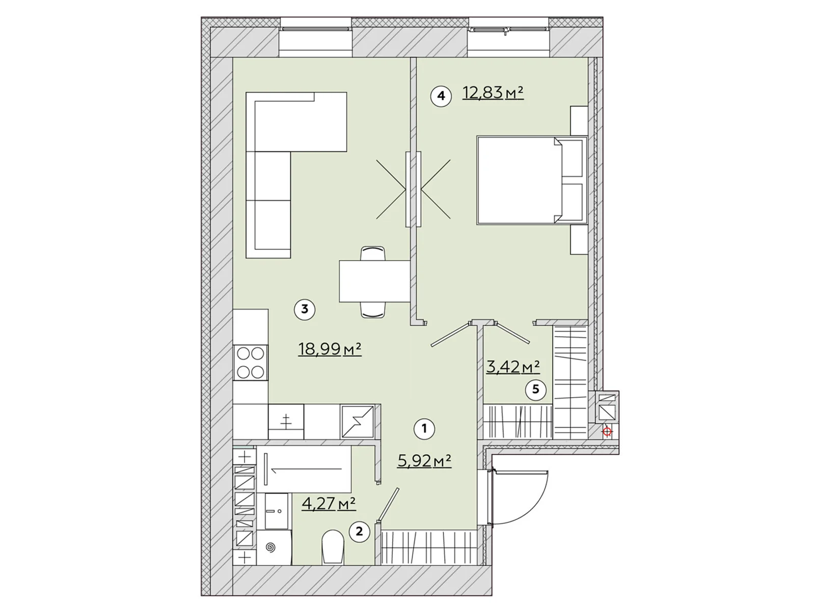 1-комнатная квартира 46 кв. м в Запорожье, цена: 37313 $