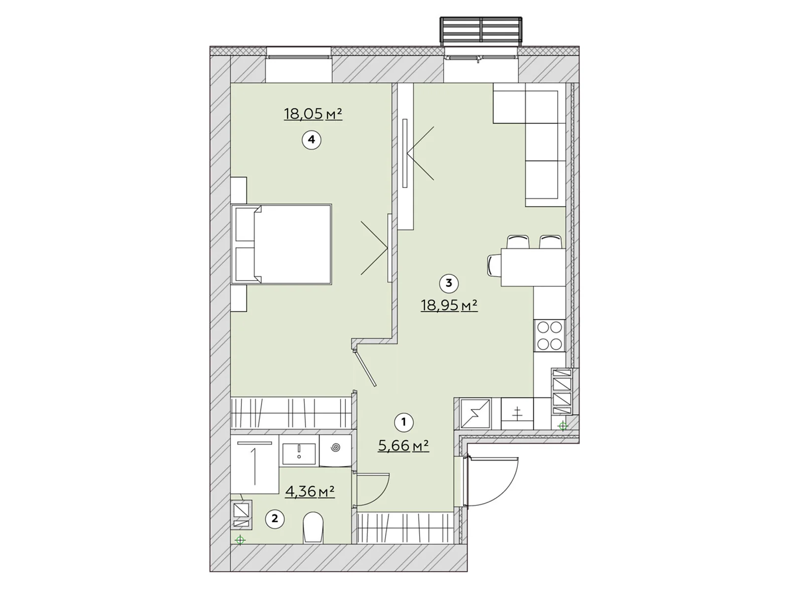 1-комнатная квартира 47.68 кв. м в Запорожье, цена: 40763 $