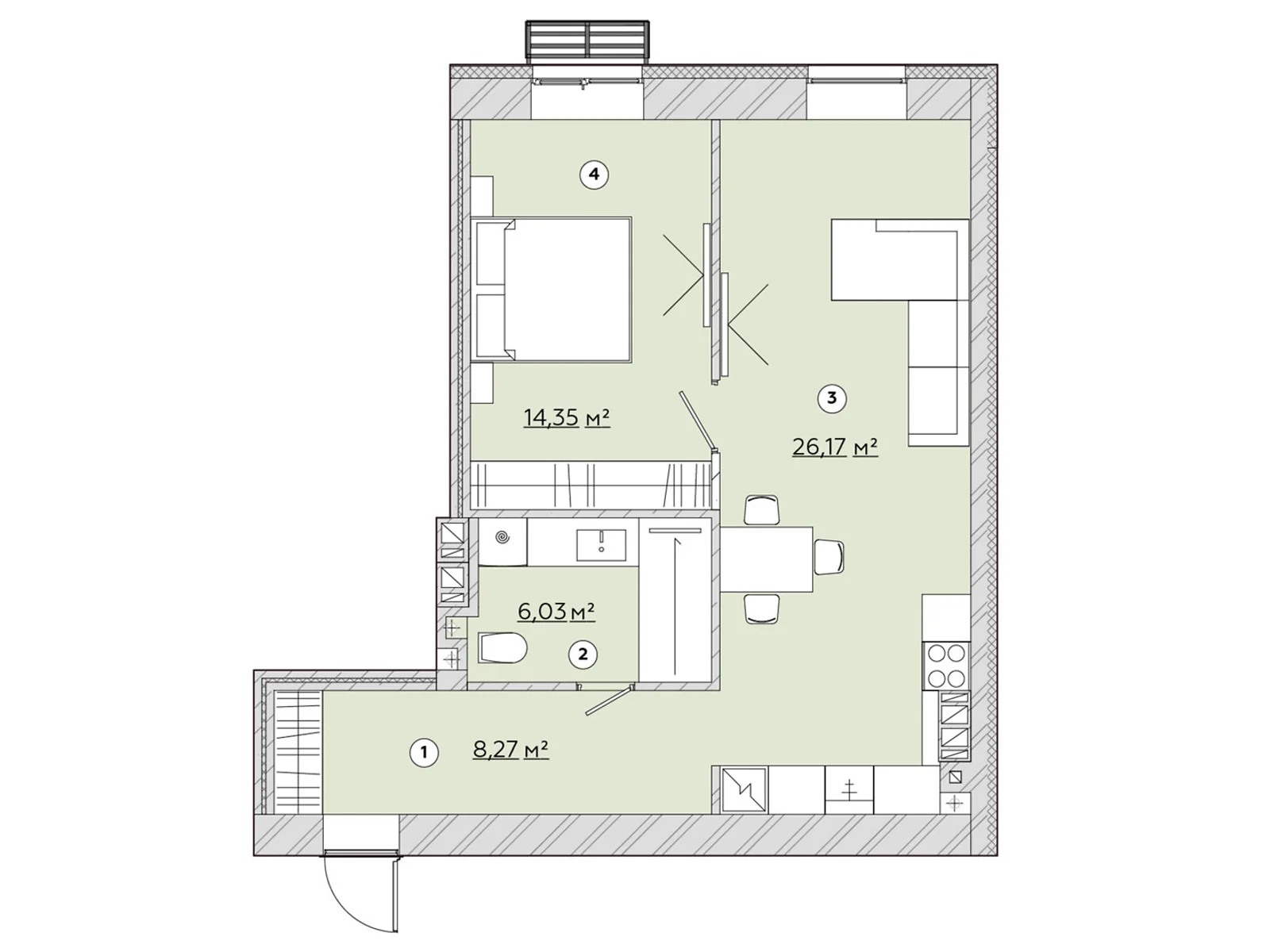 1-комнатная квартира 54.92 кв. м в Запорожье, цена: 35099 $