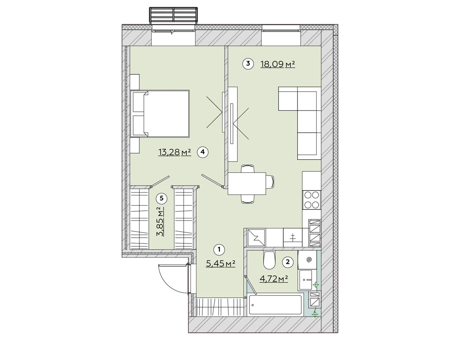1-комнатная квартира 45.96 кв. м в Запорожье, цена: 38012 $