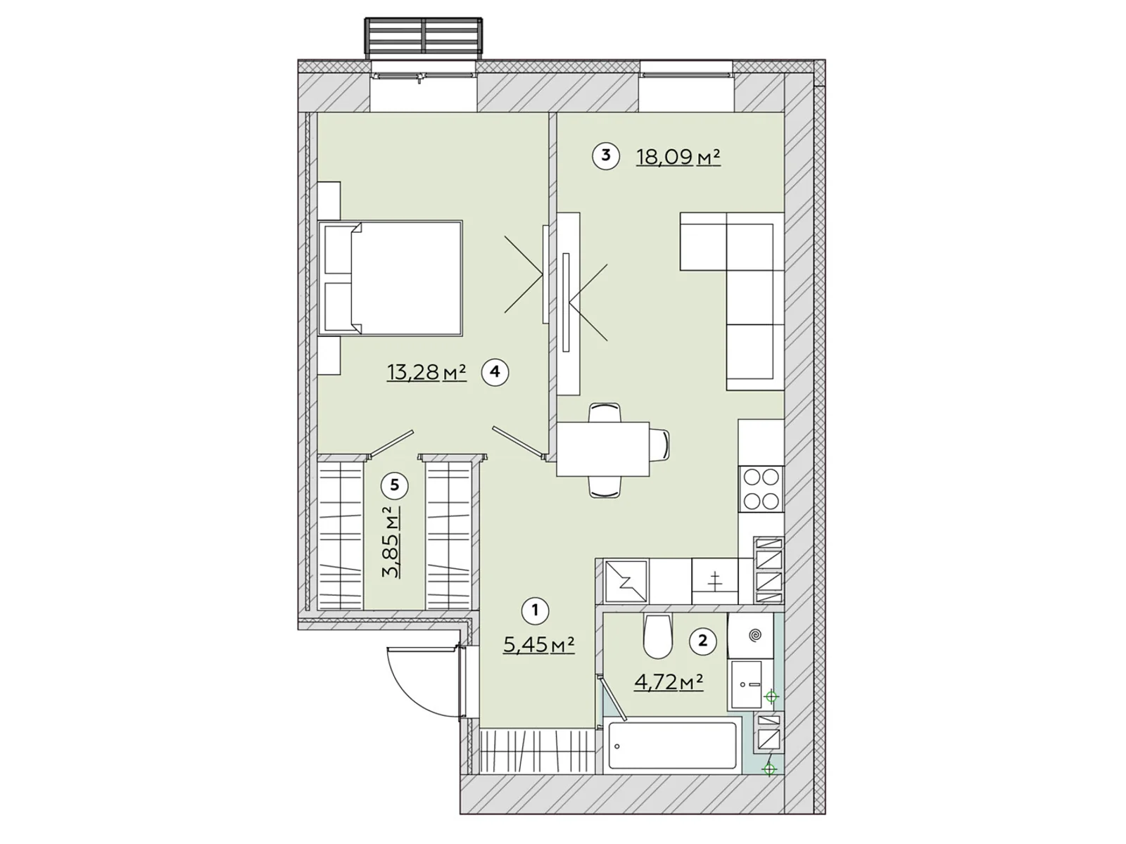 1-комнатная квартира 45.96 кв. м в Запорожье, цена: 37964 $